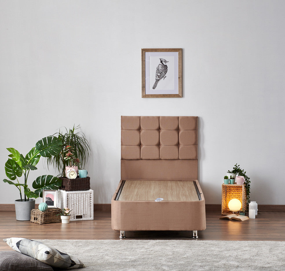 Latte - Ljus Brun (90 x 190) Enkel Madrass, Bas & Sänggavel