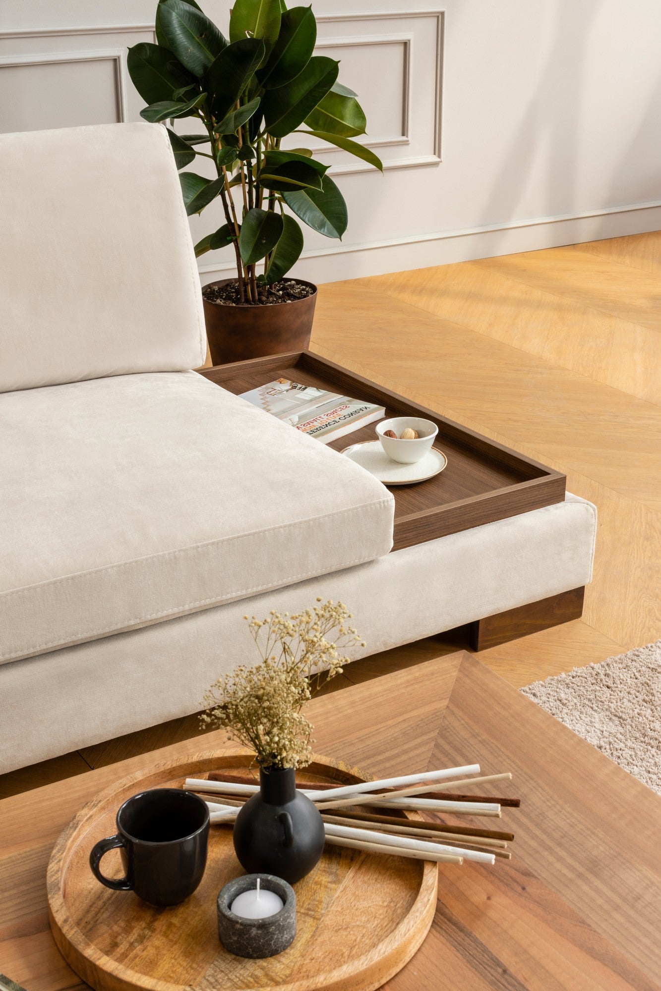 Tulip Hörn Vänster Med Puff - Beige Hörnssoffa
