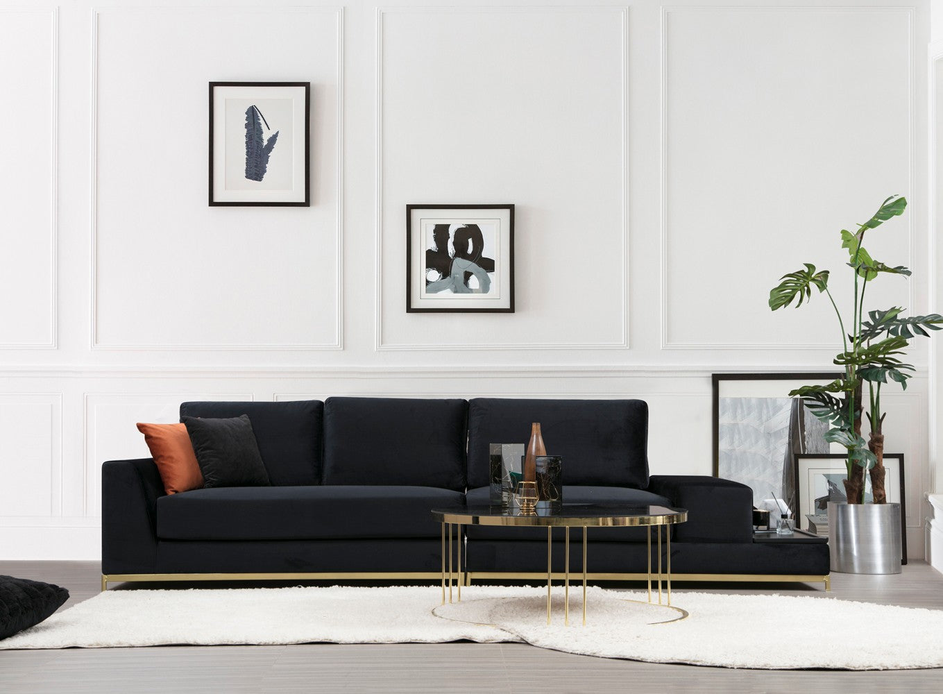 Line Med Sidoskåp - Svart 4-Sits Soffa
