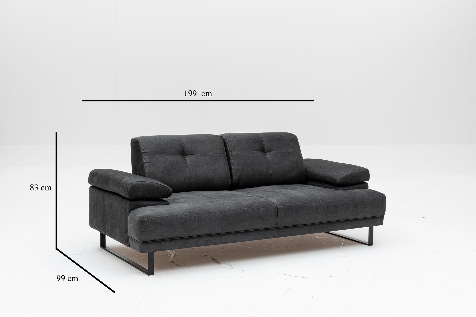 Mustang - Antracit 2-sits Soffa-Bädd