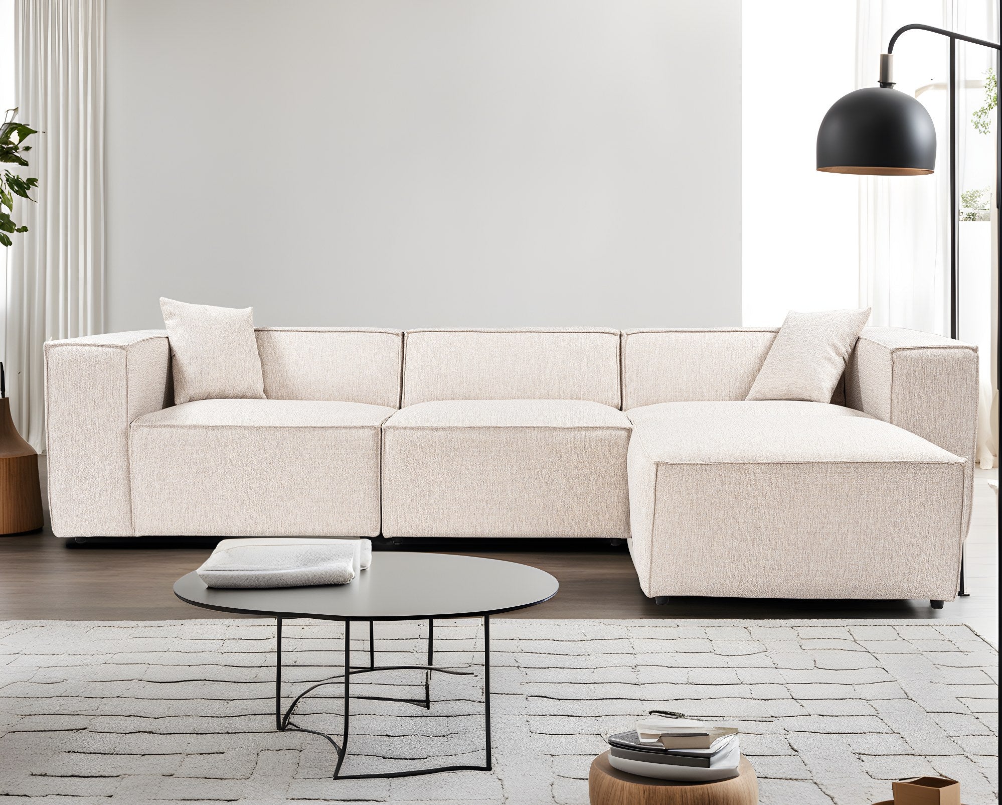 Lora (L1-O1-1R-POUFFE ) - Ljusbrun Hörnssoffa