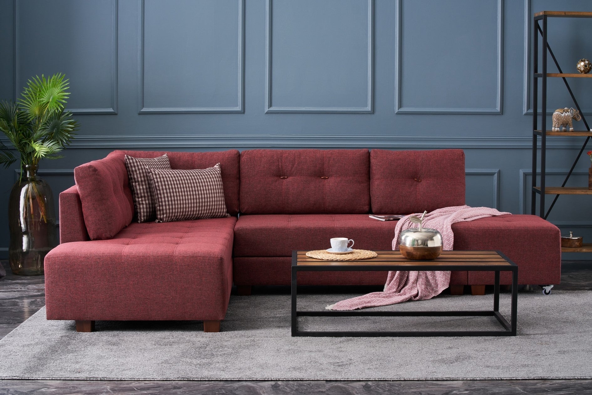 Manama Corner Sofa Bed Left - Claret Red Corner Sofa-Bed