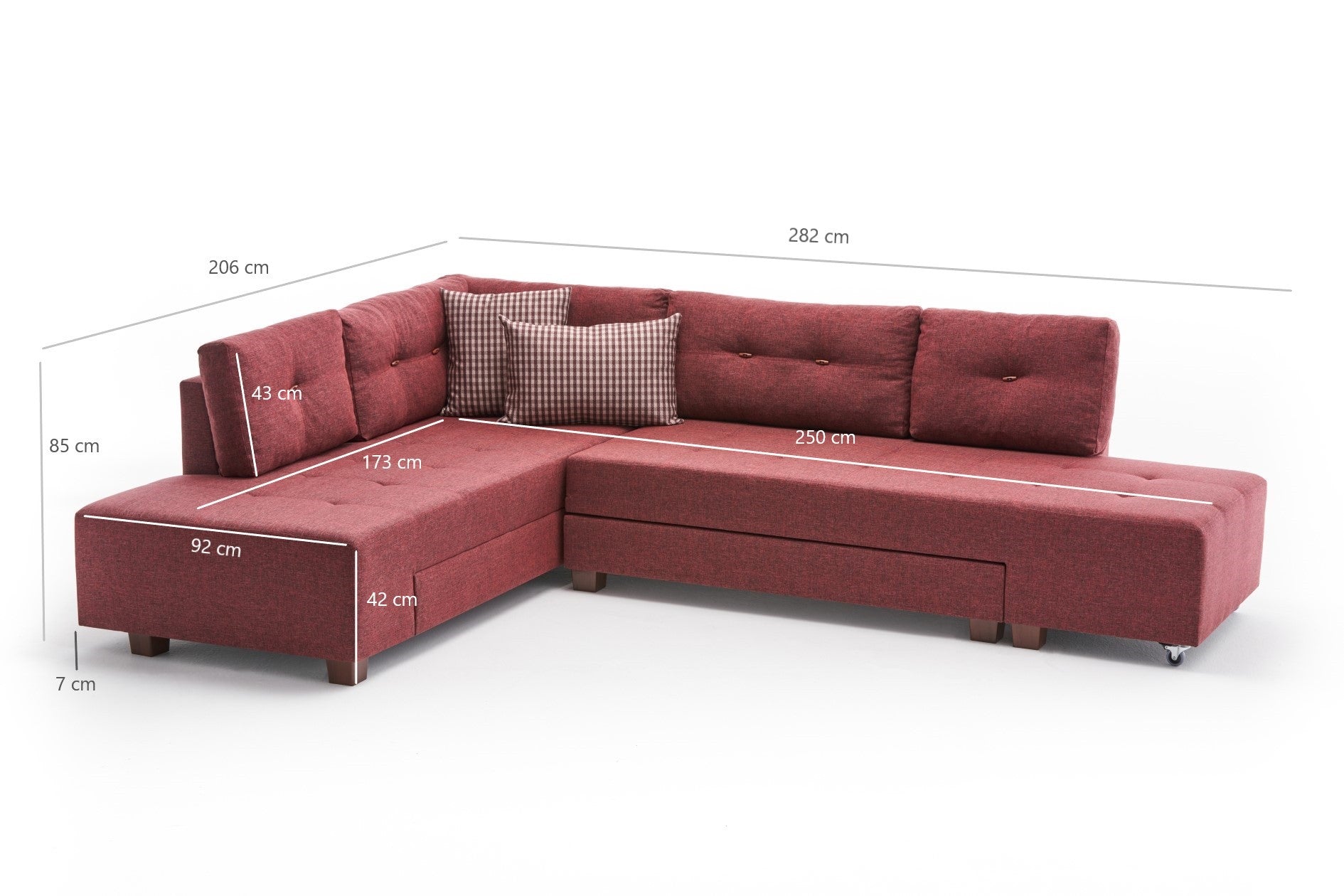 Manama Corner Sofa Bed Left - Claret Red Corner Sofa-Bed