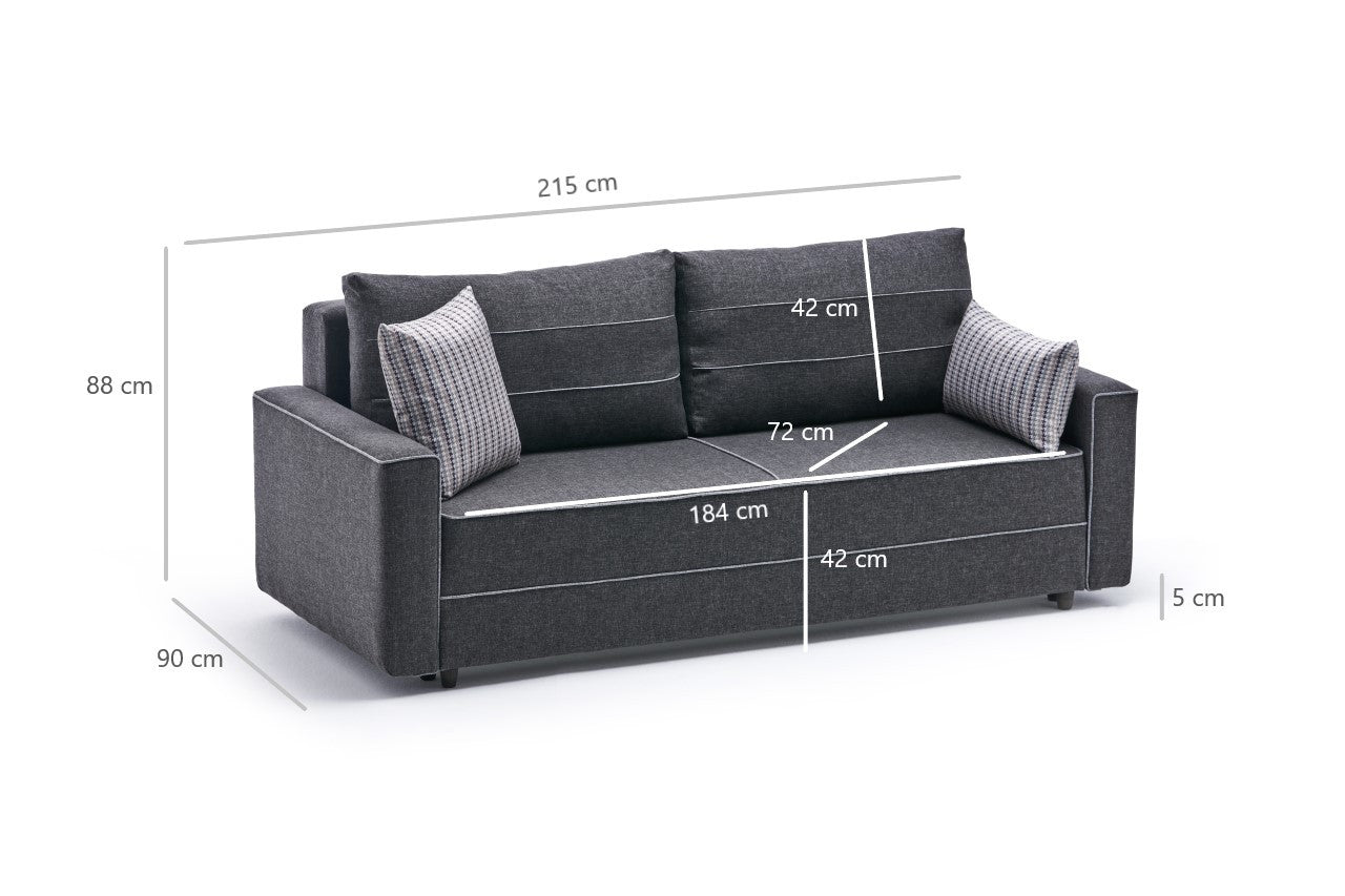 Ece - Antracit 3-sits sängsoffa