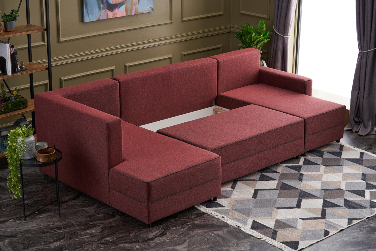 Ece Panoramik - Claret Red Corner Sofa-Bed