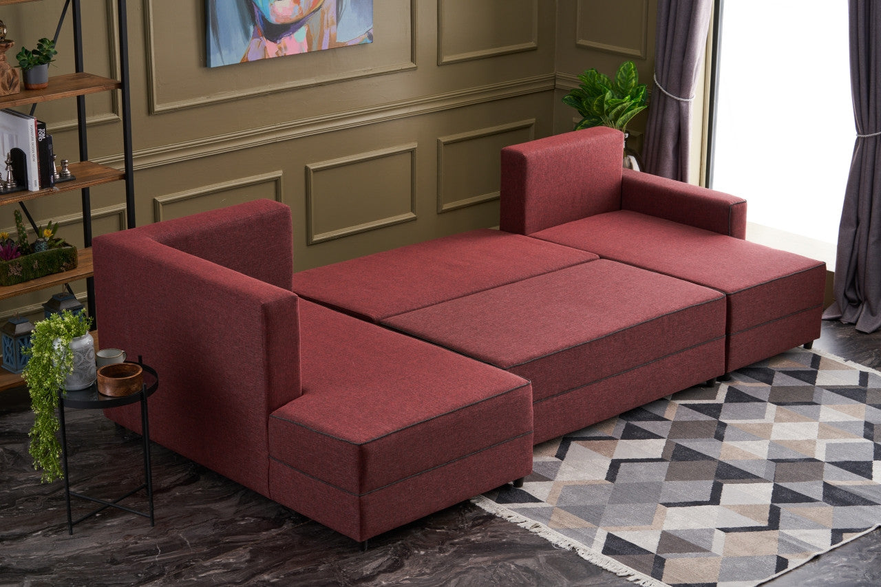 Ece Panoramik - Claret Red Corner Sofa-Bed