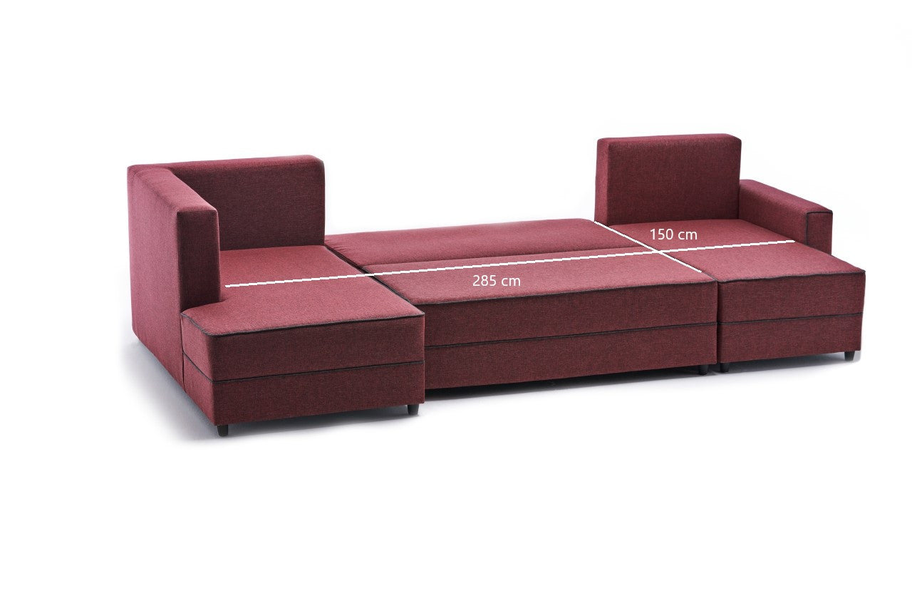 Ece Panoramik - Claret Red Corner Sofa-Bed