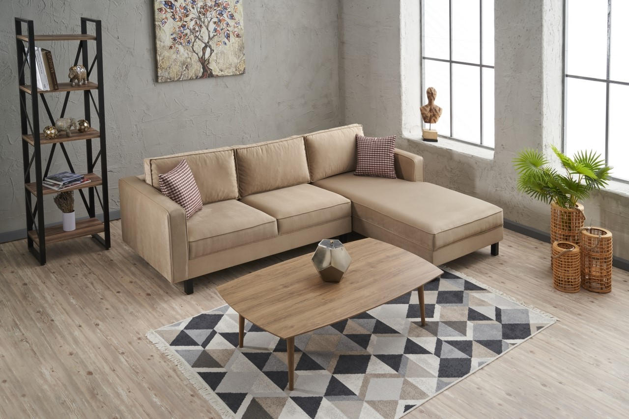 Kale Velvet Right - Cream Corner Sofa