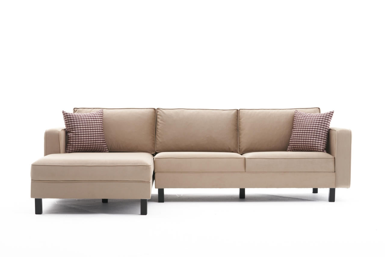 Kale Velvet Left - Cream Corner Sofa