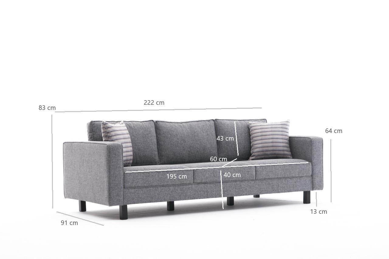 Kale Linen - Grey 3-Sitssoffa
