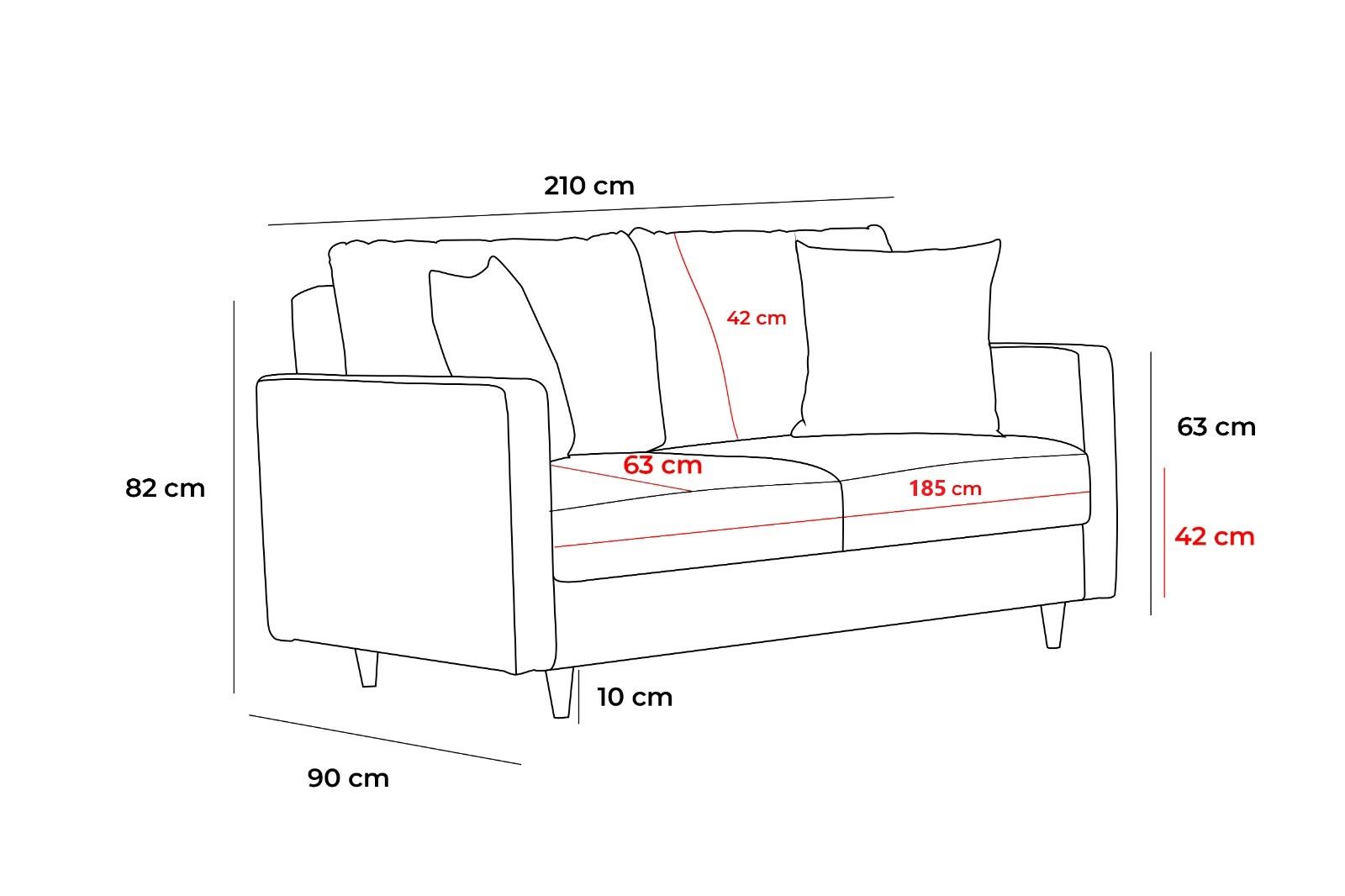 Eva - Grädd 3-Sittsoffa