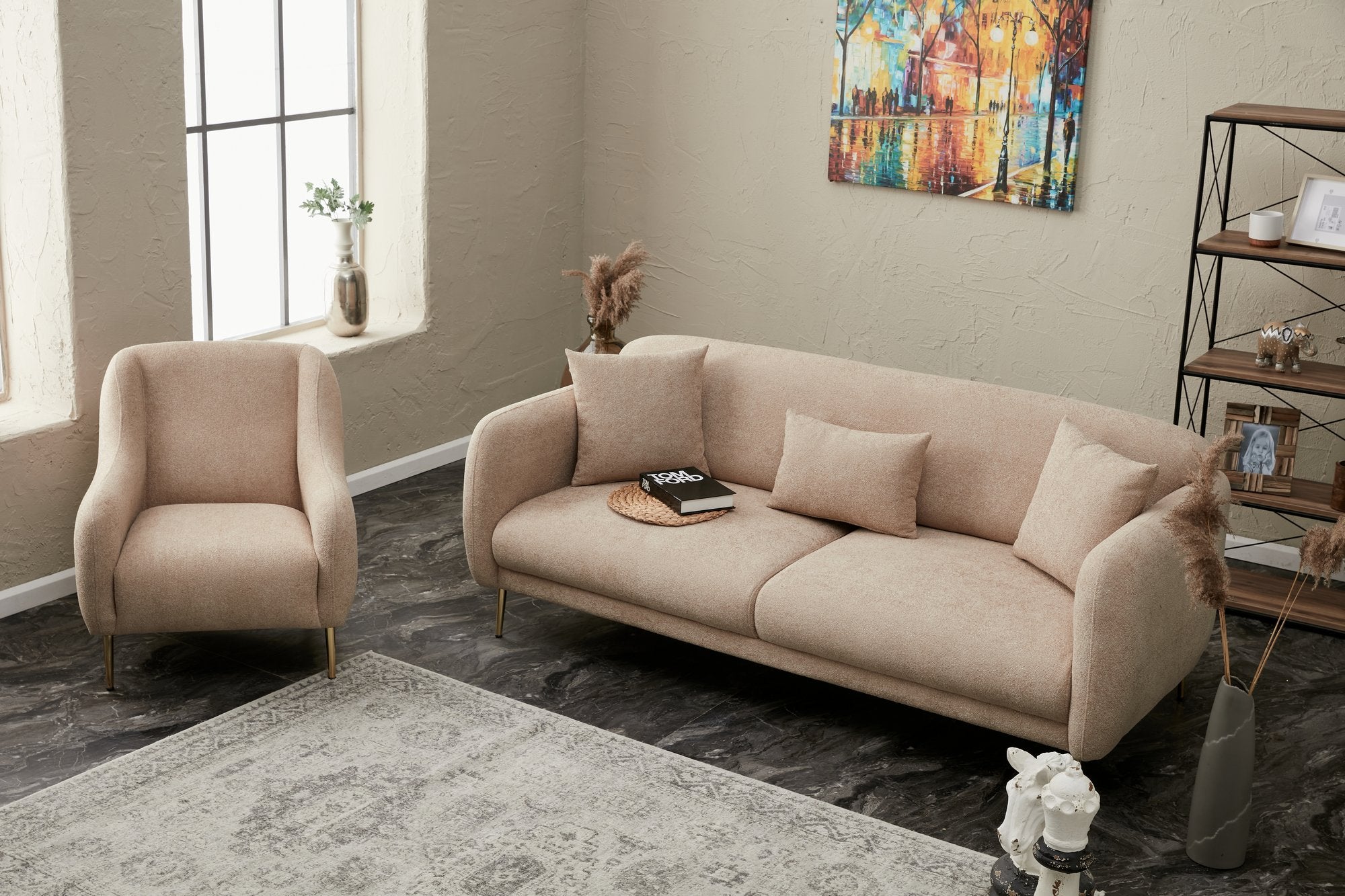 Simena - Beige 3-sits Soffa-Bädd