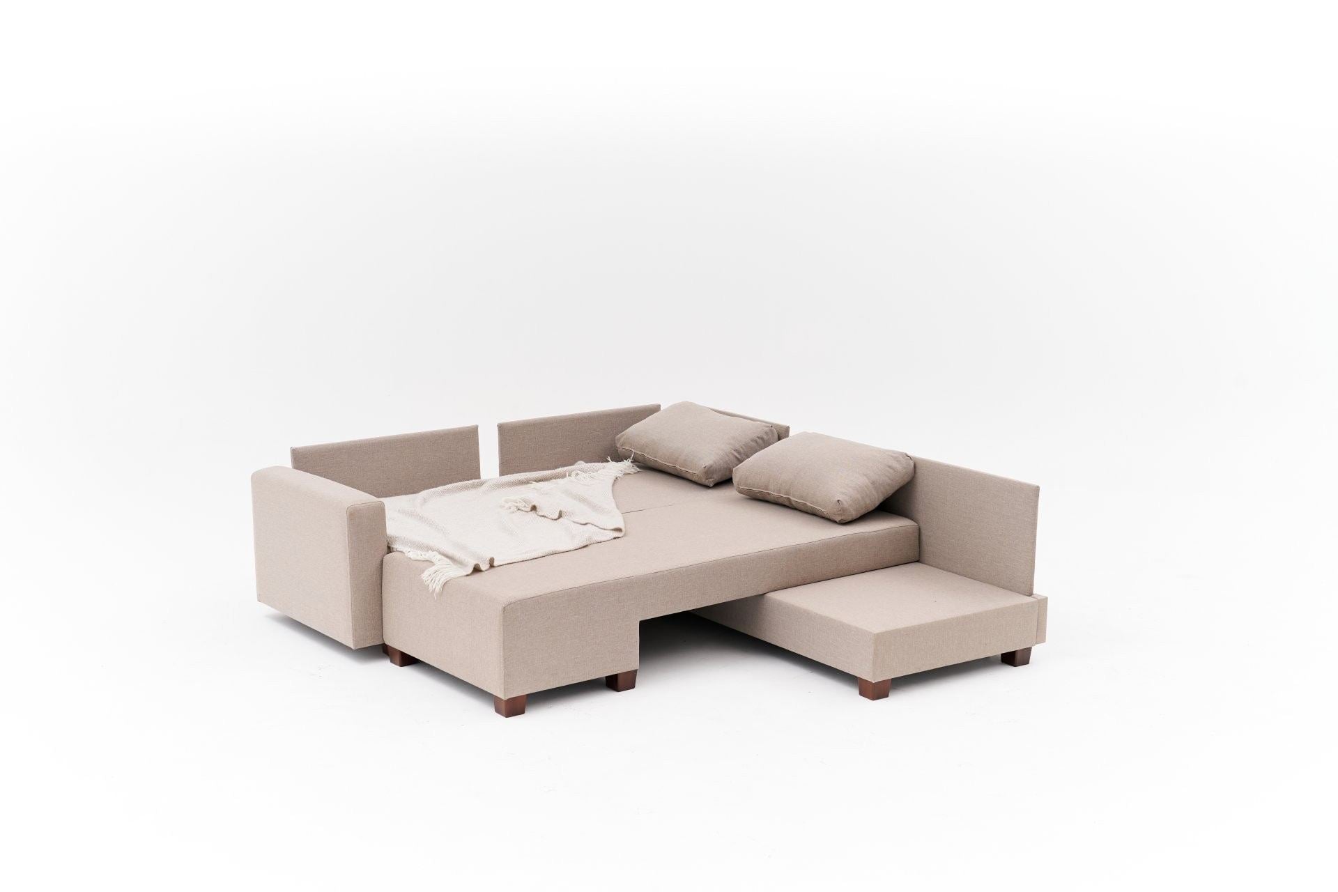 Aly Right - Beige Hörnsoffa-Säng