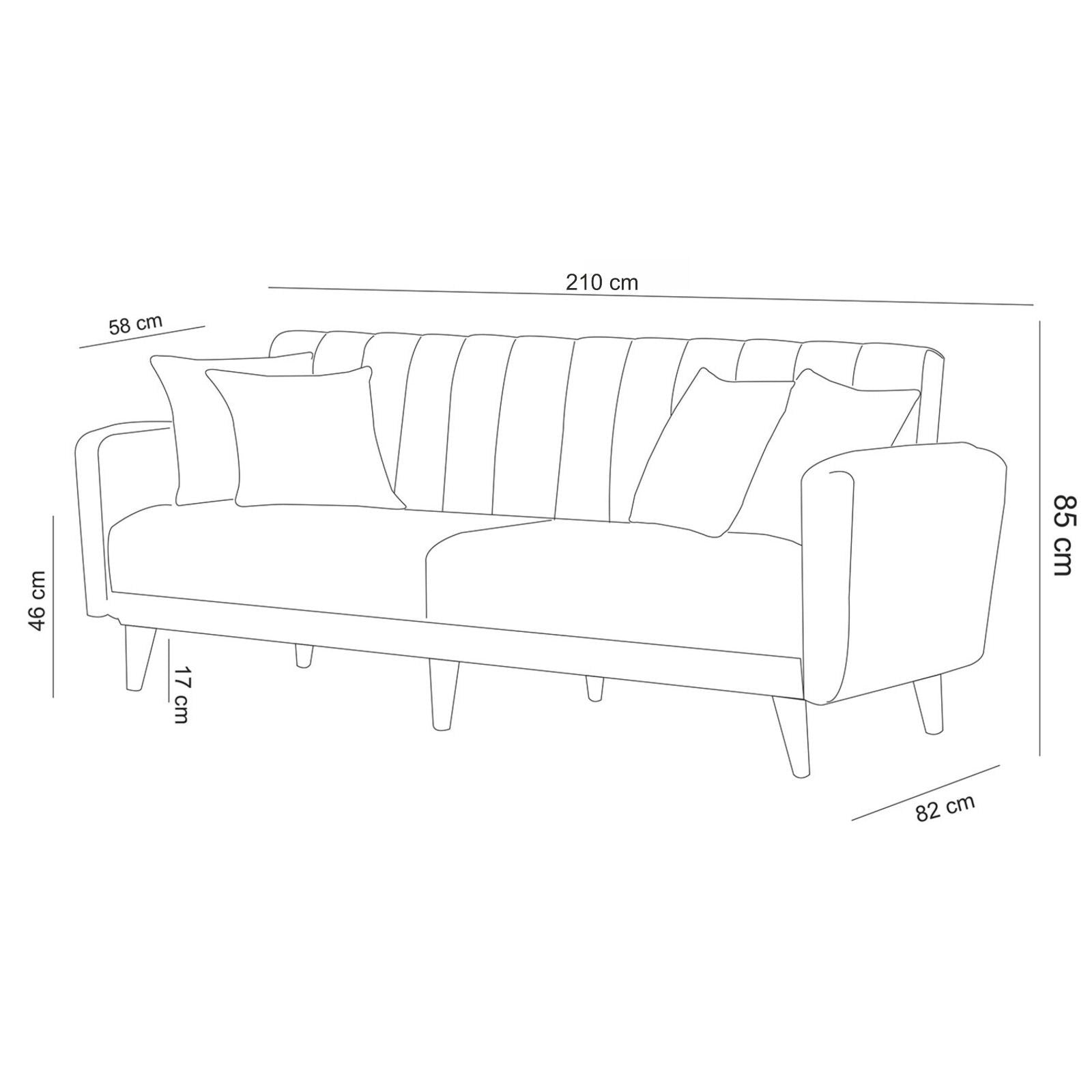 Aqua - Dark Blue 3-Seat Sofa-Bed