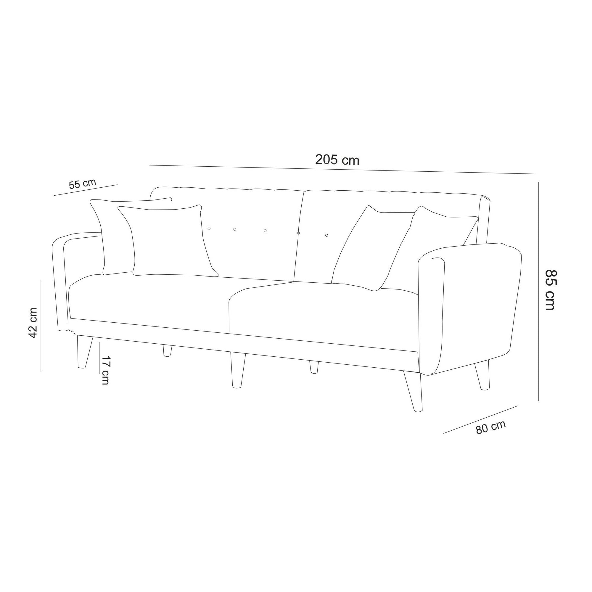 Aria - Grå 3-Sits Soffa-Bädd