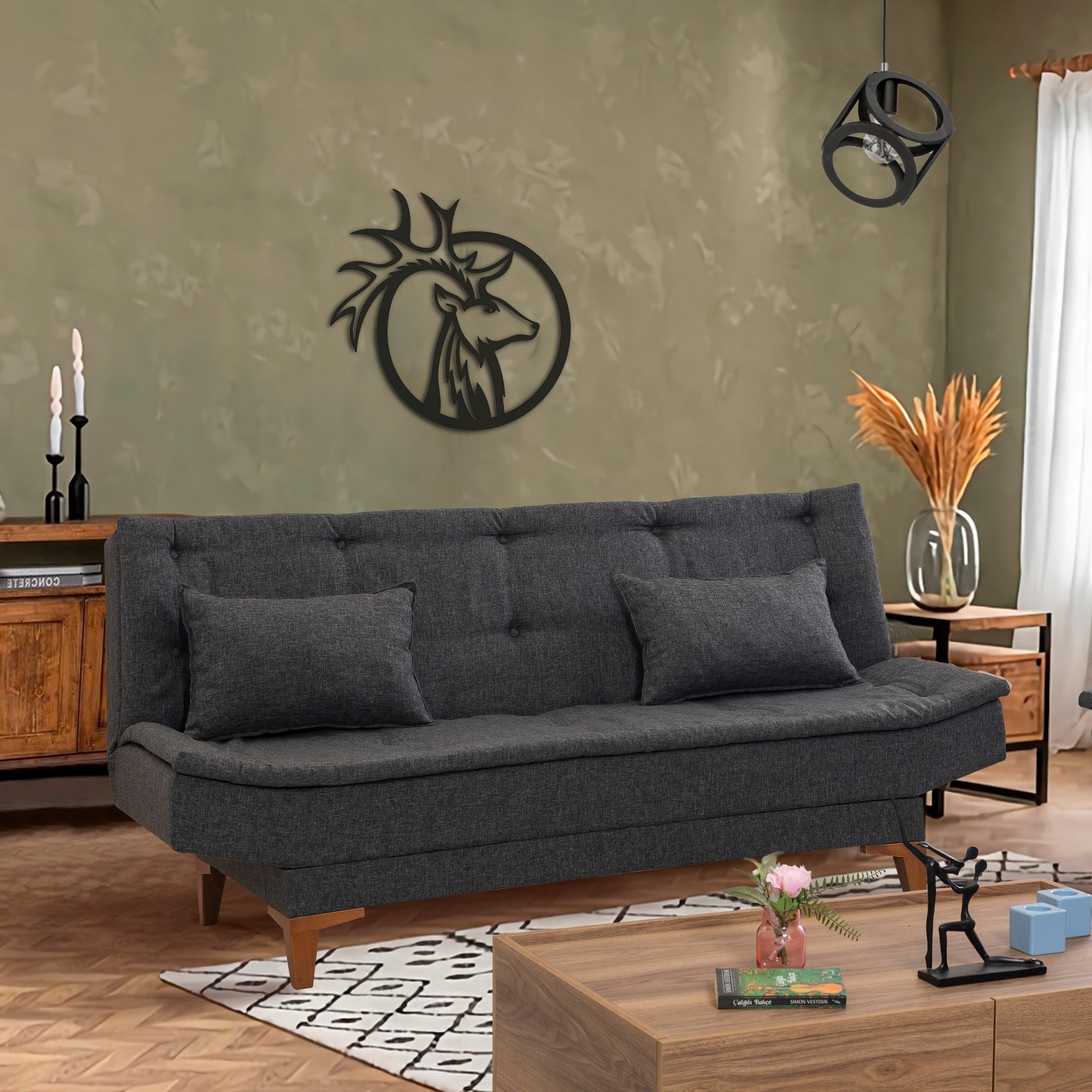 Santo - Antracit 3-Sits Soffa-Säng
