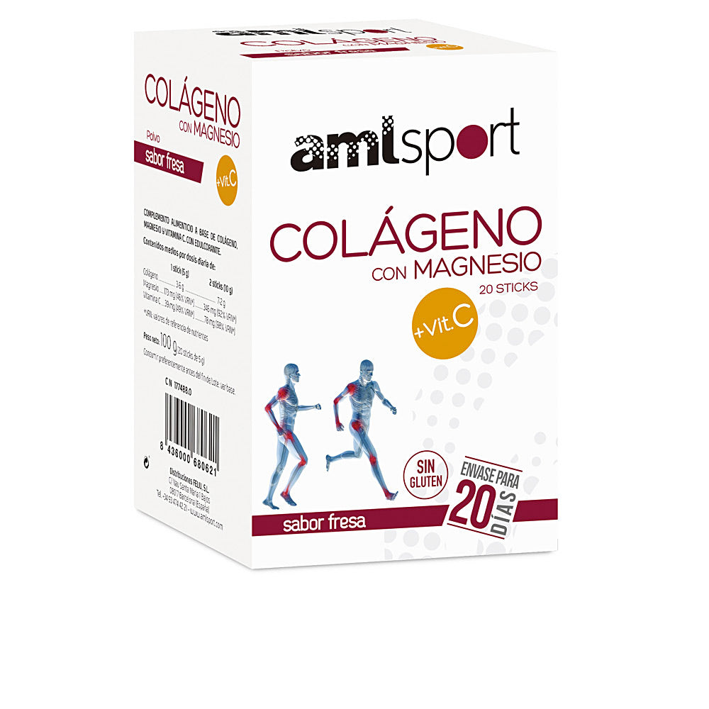 Amlsport COLÁGENO CON MAGNESIO + VIT.C sabor fresa 20 sticks