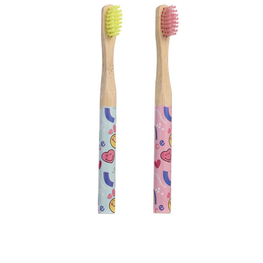 Take Care SMILEY WORD BAMBOO TOOTHBRUSH LOT 2 pz