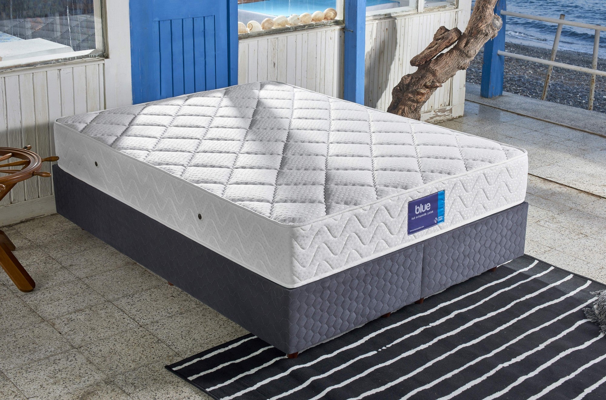 Blå 200x200 cm Dubbelsäng Luxury Fast Madrass Madrass