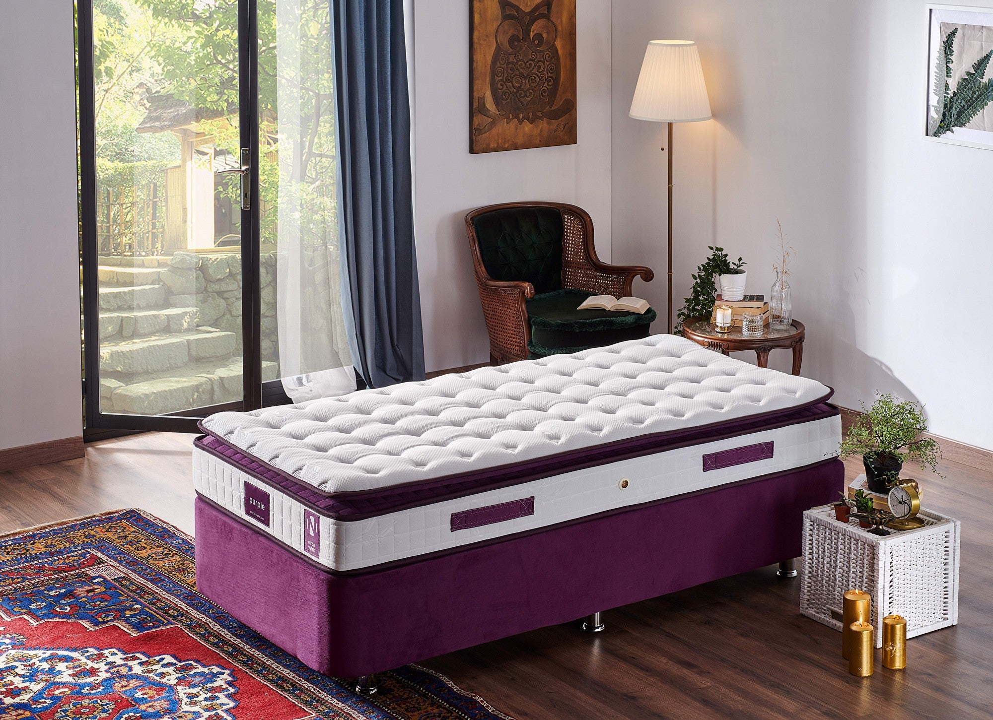 Lila 90x200 cm Enkel Storlek Kuddad Mjuk Madrass Madrass