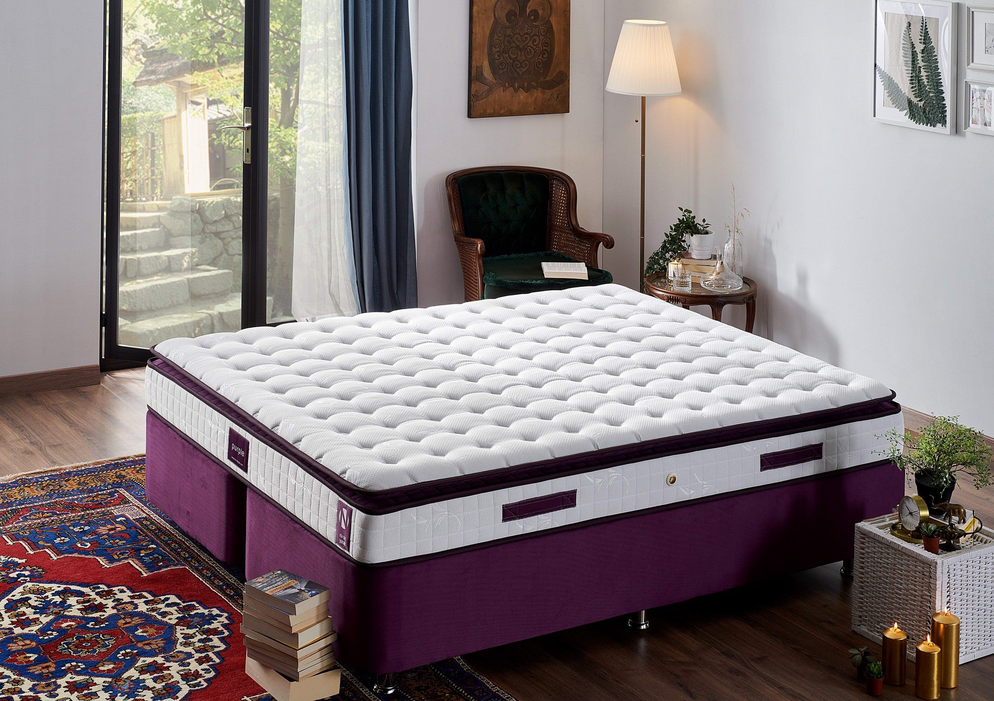 Purple 140x190 cm Dubbelstorlek Vadderad Mjuk Madrass Madrass