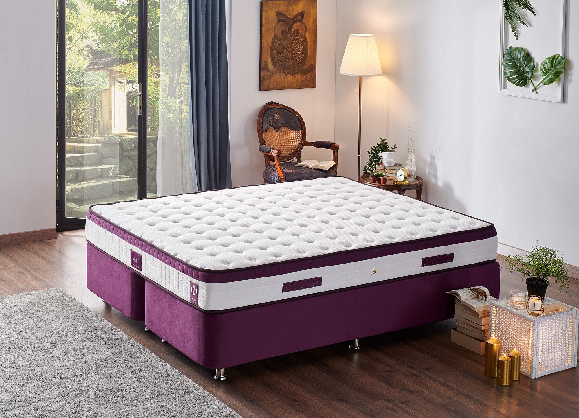 Violett 200x200 cm Dubbelsäng Medelhård Sängmatta Sängmatta
