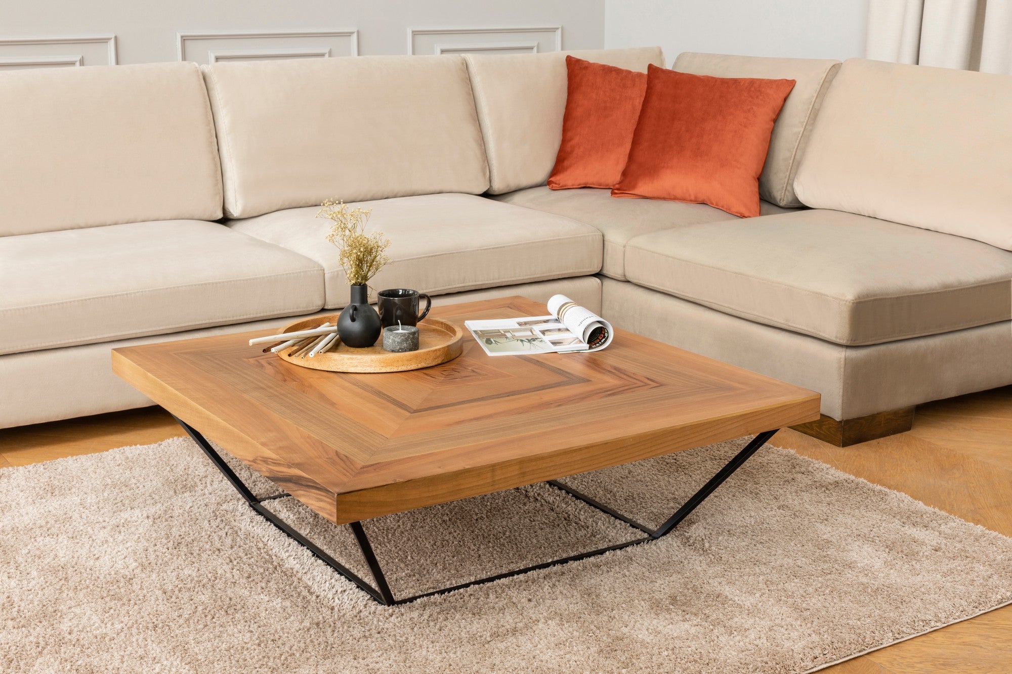 Tulpanhörn Höger Utan Pouf - Beige Hörnsoffa