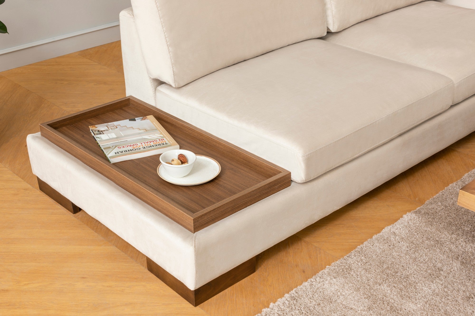 Tulpanhörn Höger Utan Pouf - Beige Hörnsoffa
