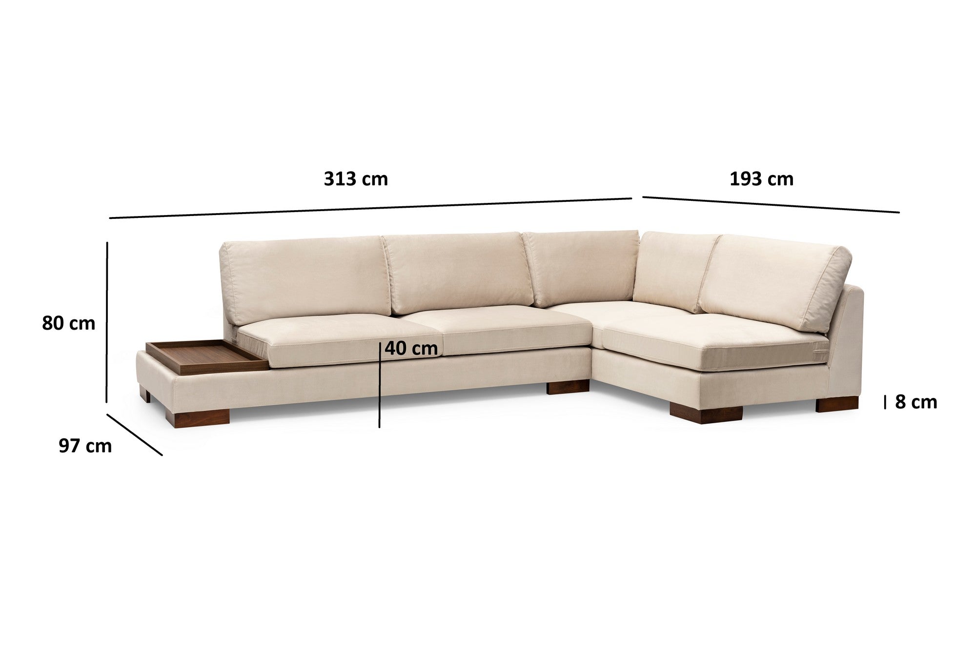 Tulpanhörn Höger Utan Pouf - Beige Hörnsoffa