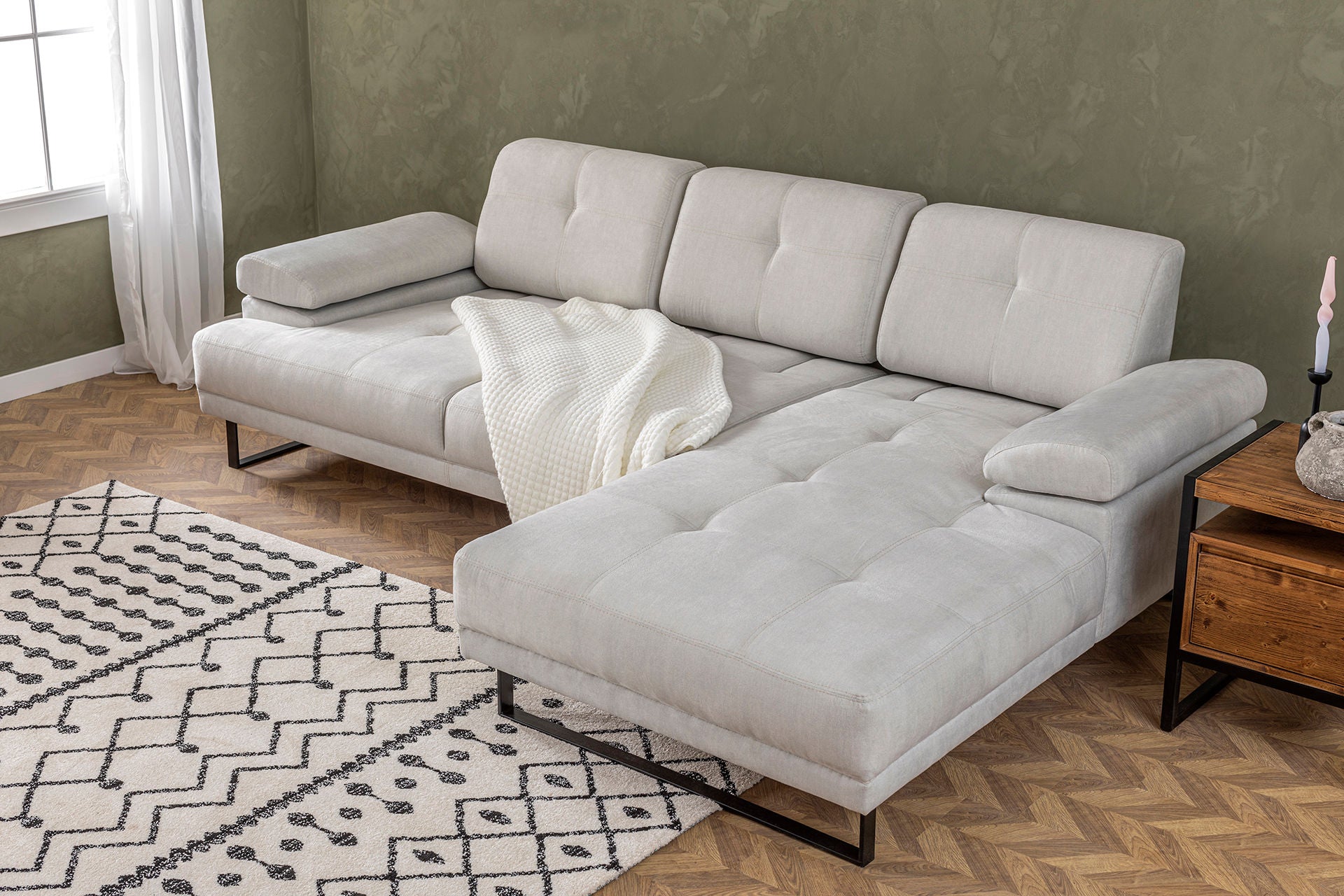 Mustang Large Höger - Beige Hörnssoffa