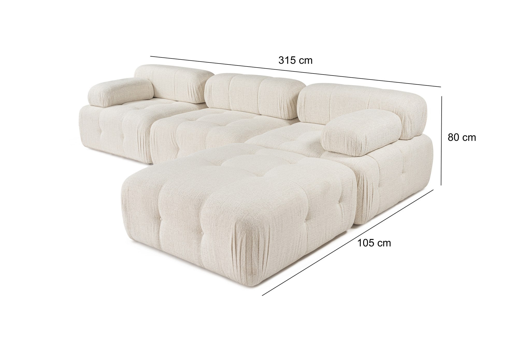 Doblo 3 Sittande med Puff (L1-O1-1R-Puff) - Krämfärgad Hörnsoffa