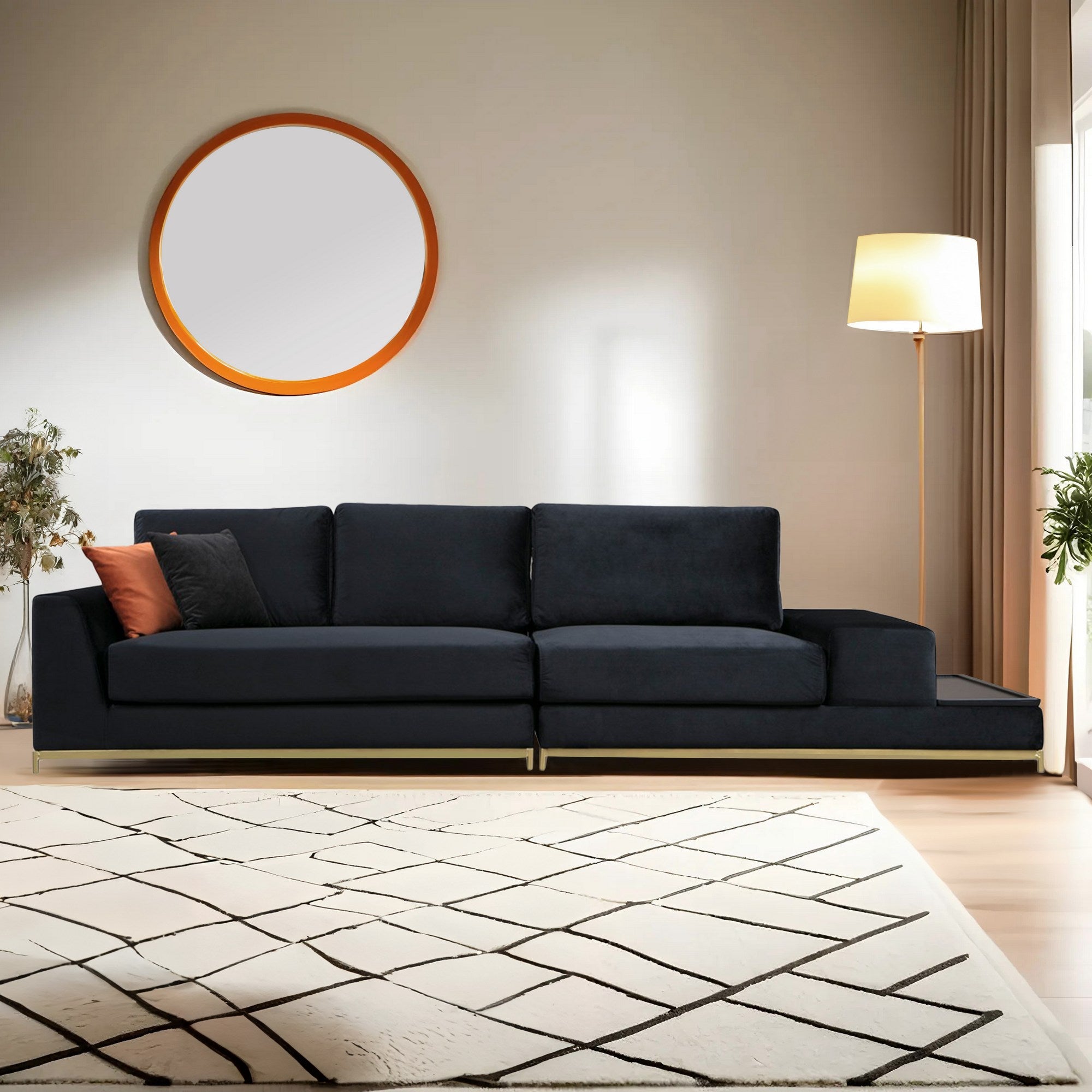 Line Med Sidoskåp - Svart 4-Sits Soffa