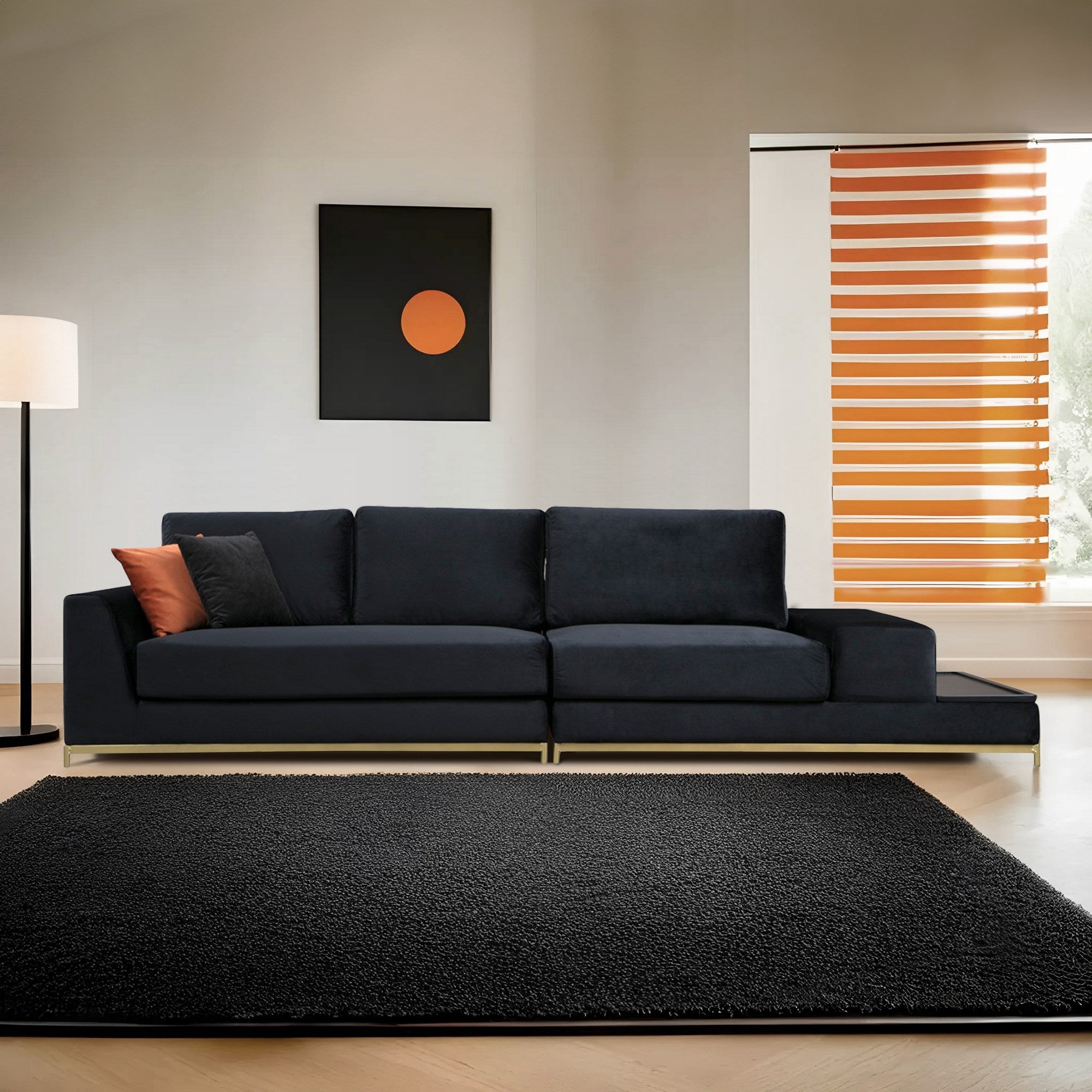 Line Med Sidoskåp - Svart 4-Sits Soffa