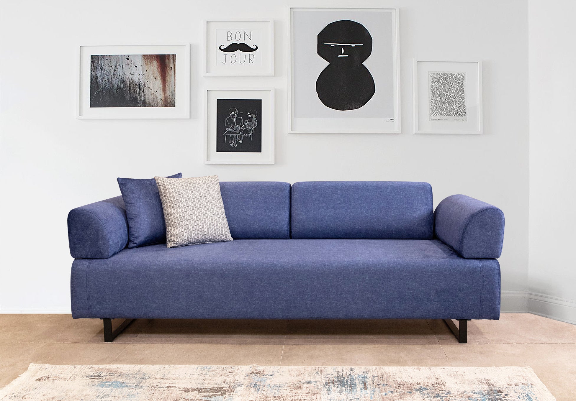 Infinity med sidobord - Blå 3-sits sängsoffa
