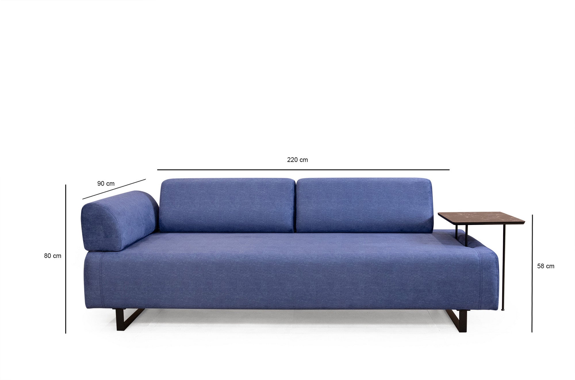 Infinity med sidobord - Blå 3-sits sängsoffa