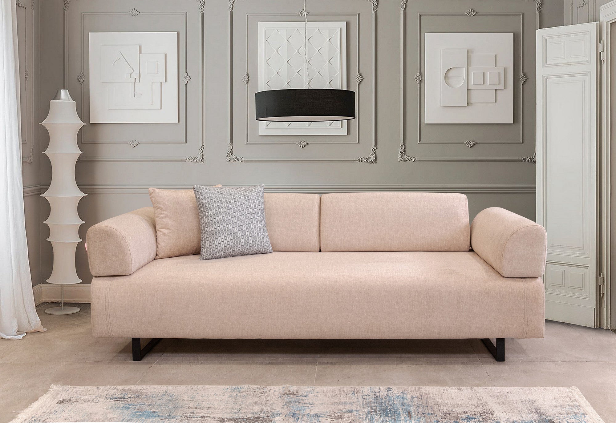 Infinity med sidobord - Beige 3-sits sängsoffa