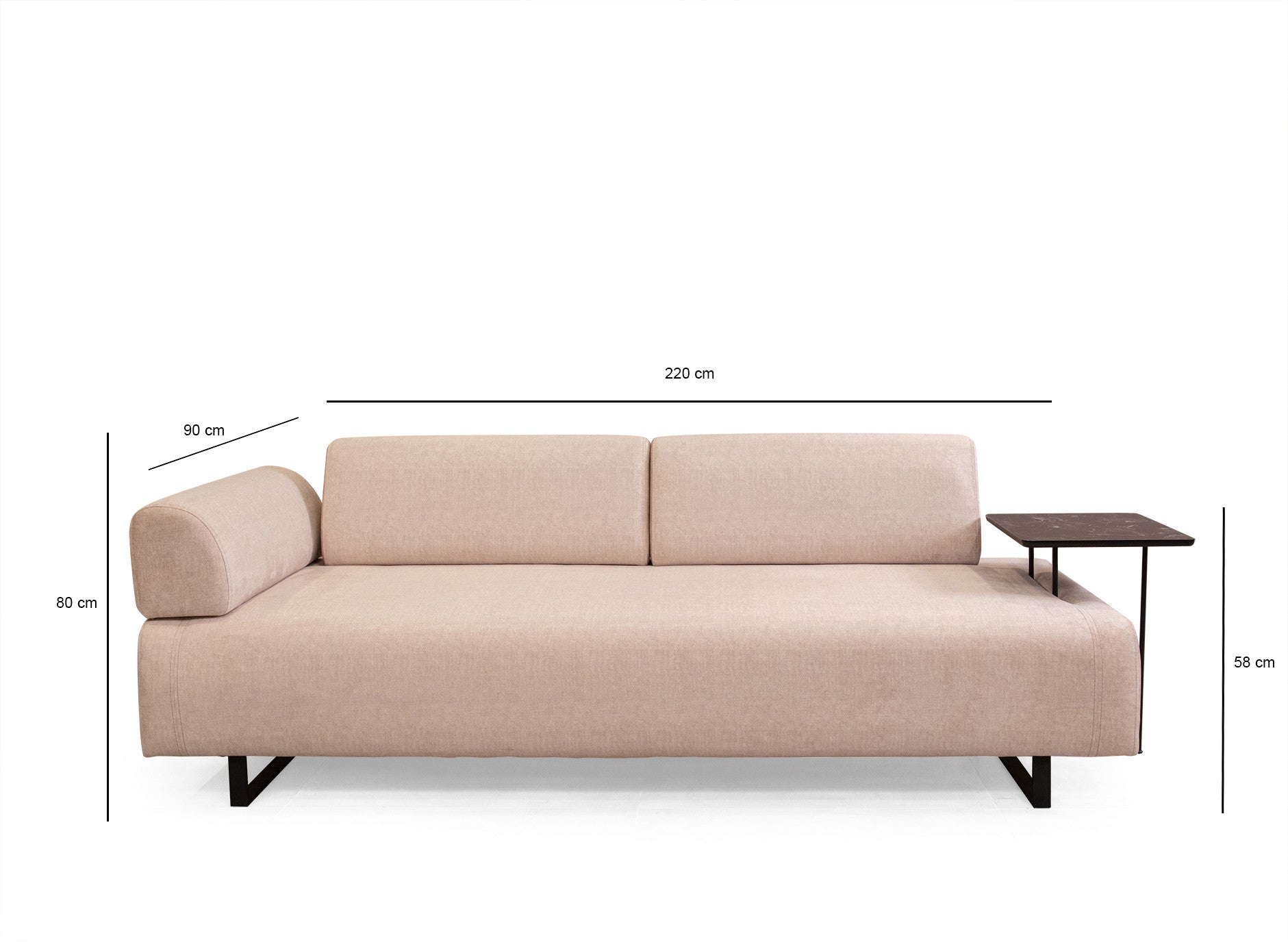 Infinity med sidobord - Beige 3-sits sängsoffa