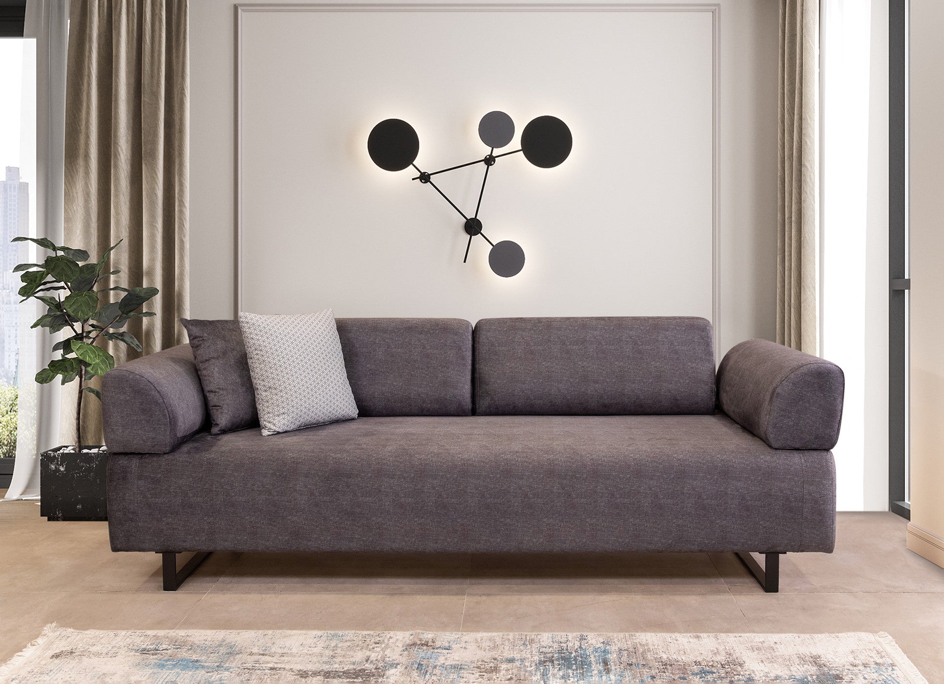 Infinity med sidobord - Antracit 3-sits sängsoffa