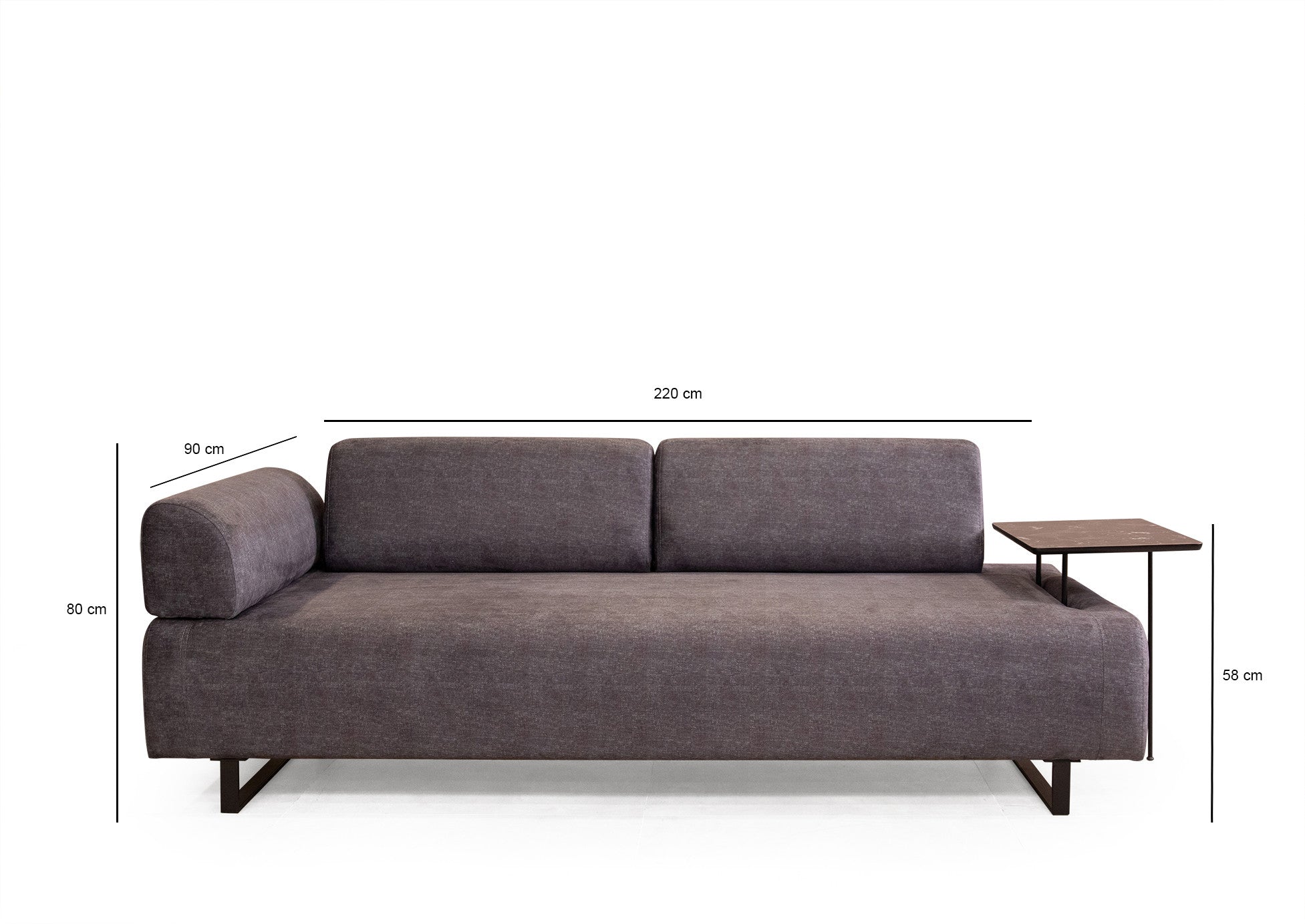 Infinity med sidobord - Antracit 3-sits sängsoffa