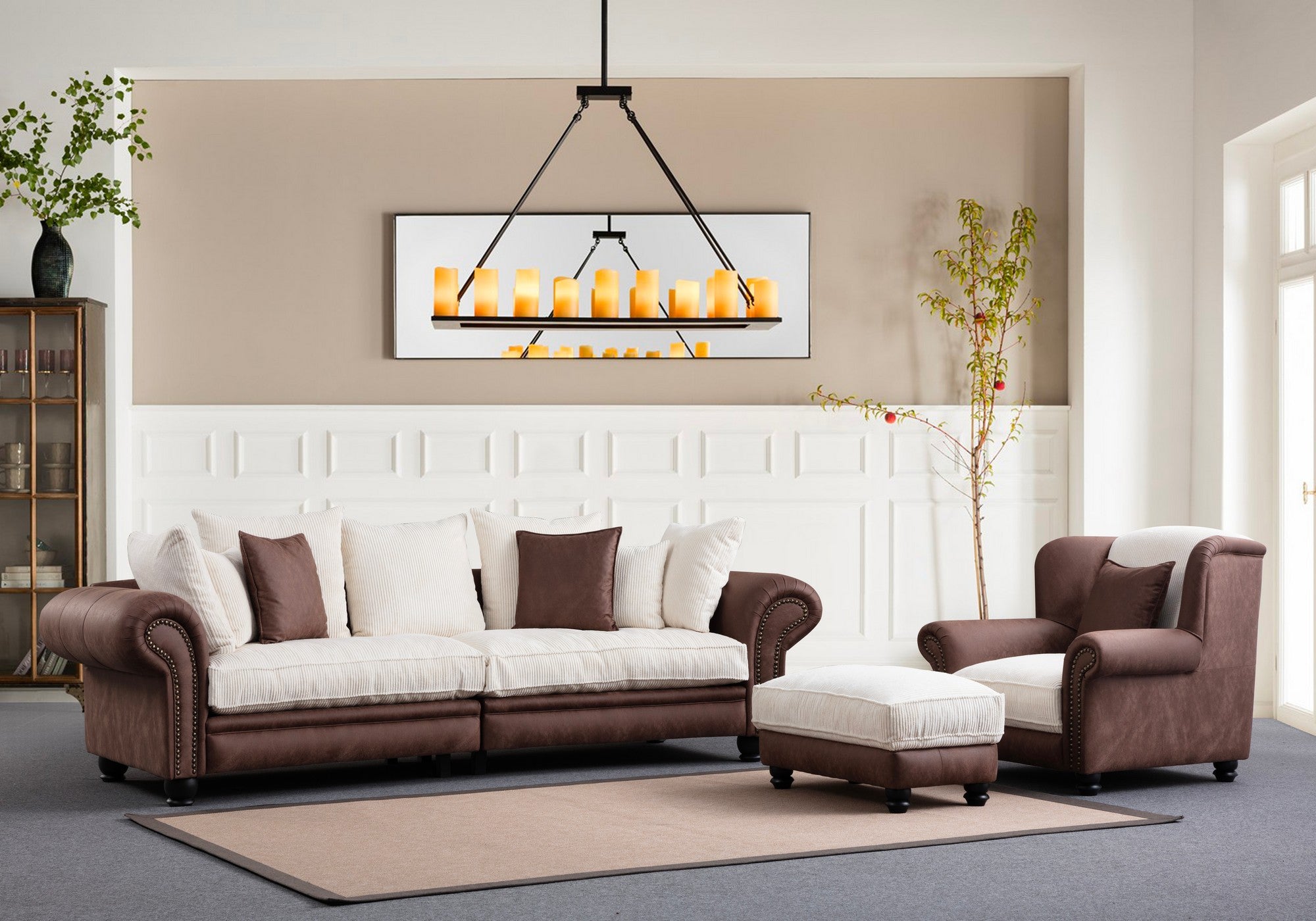 Fresno 3 - Brun, Vit 3-sits soffa