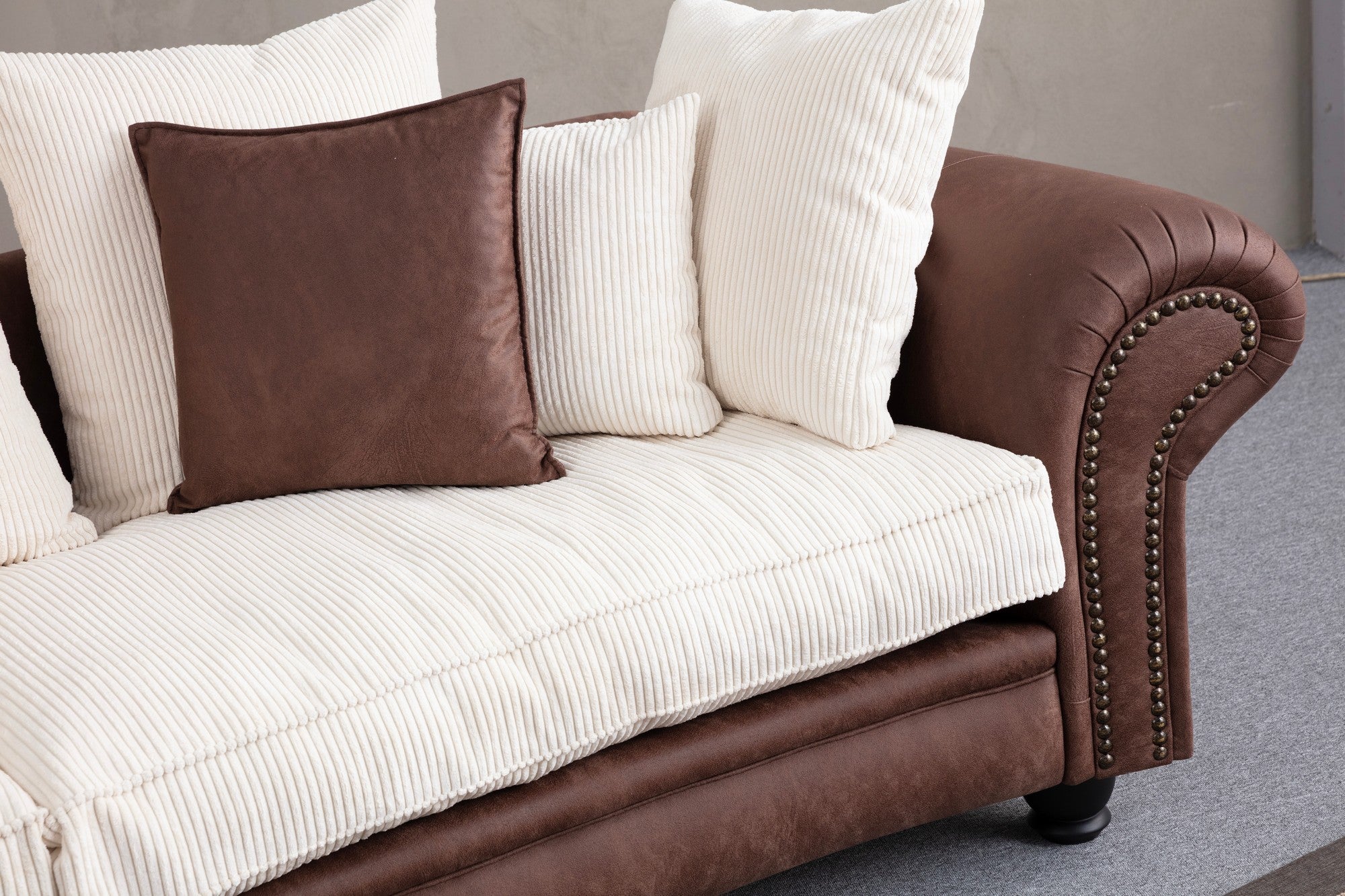 Fresno 3 - Brun, Vit 3-sits soffa