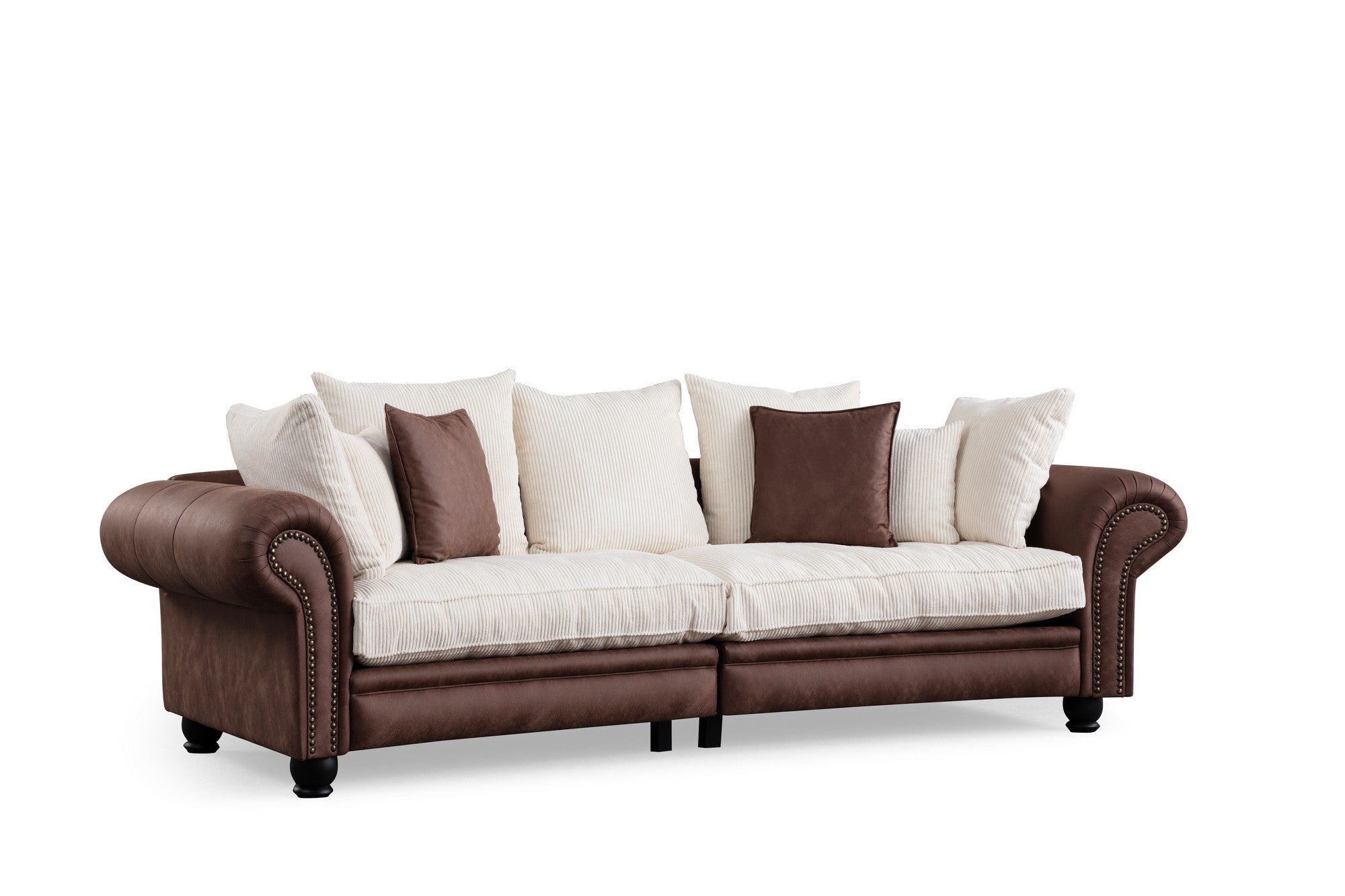 Fresno 3 - Brun, Vit 3-sits soffa