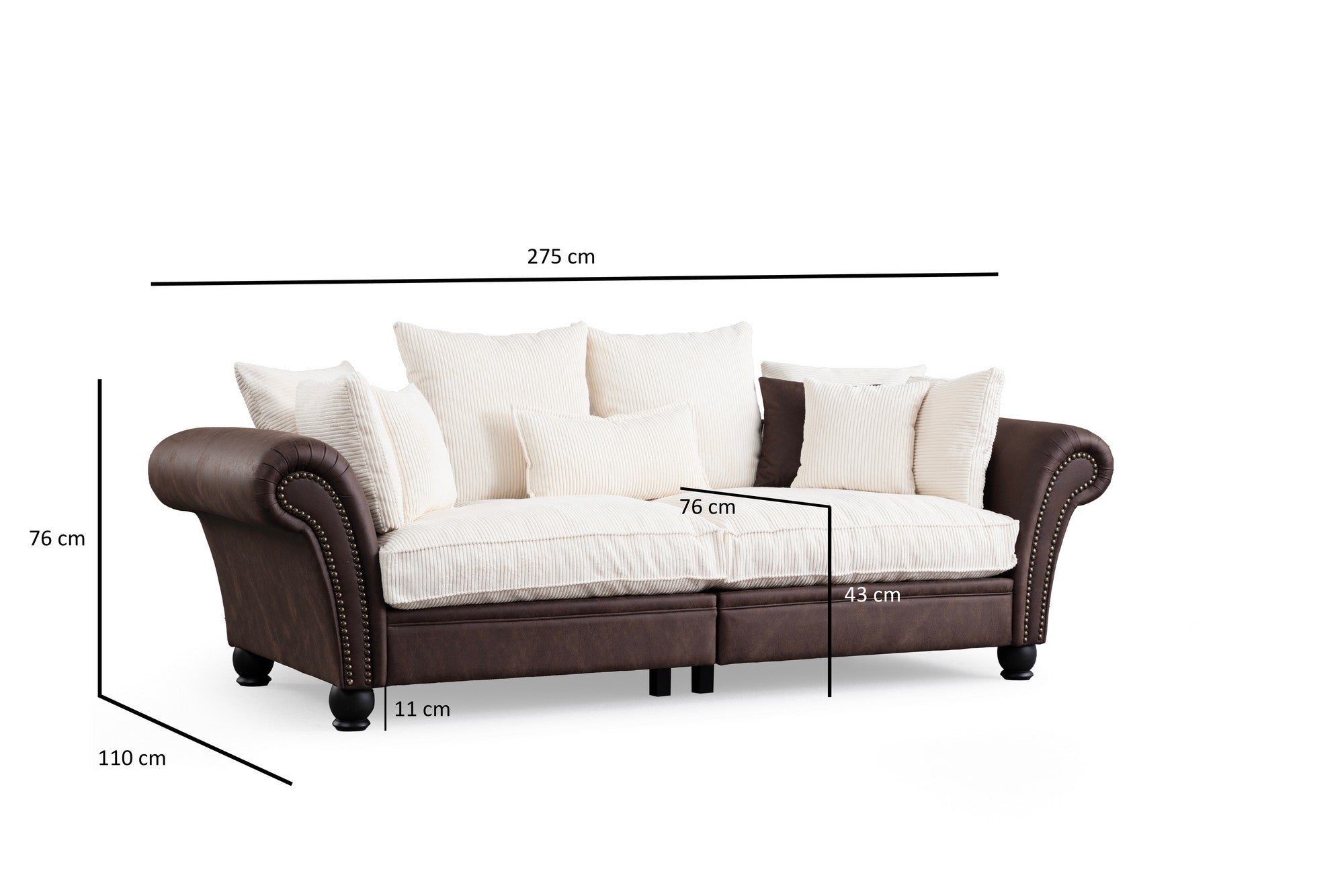 Lawrence Lounge - Brun, Vit 3-sits soffa