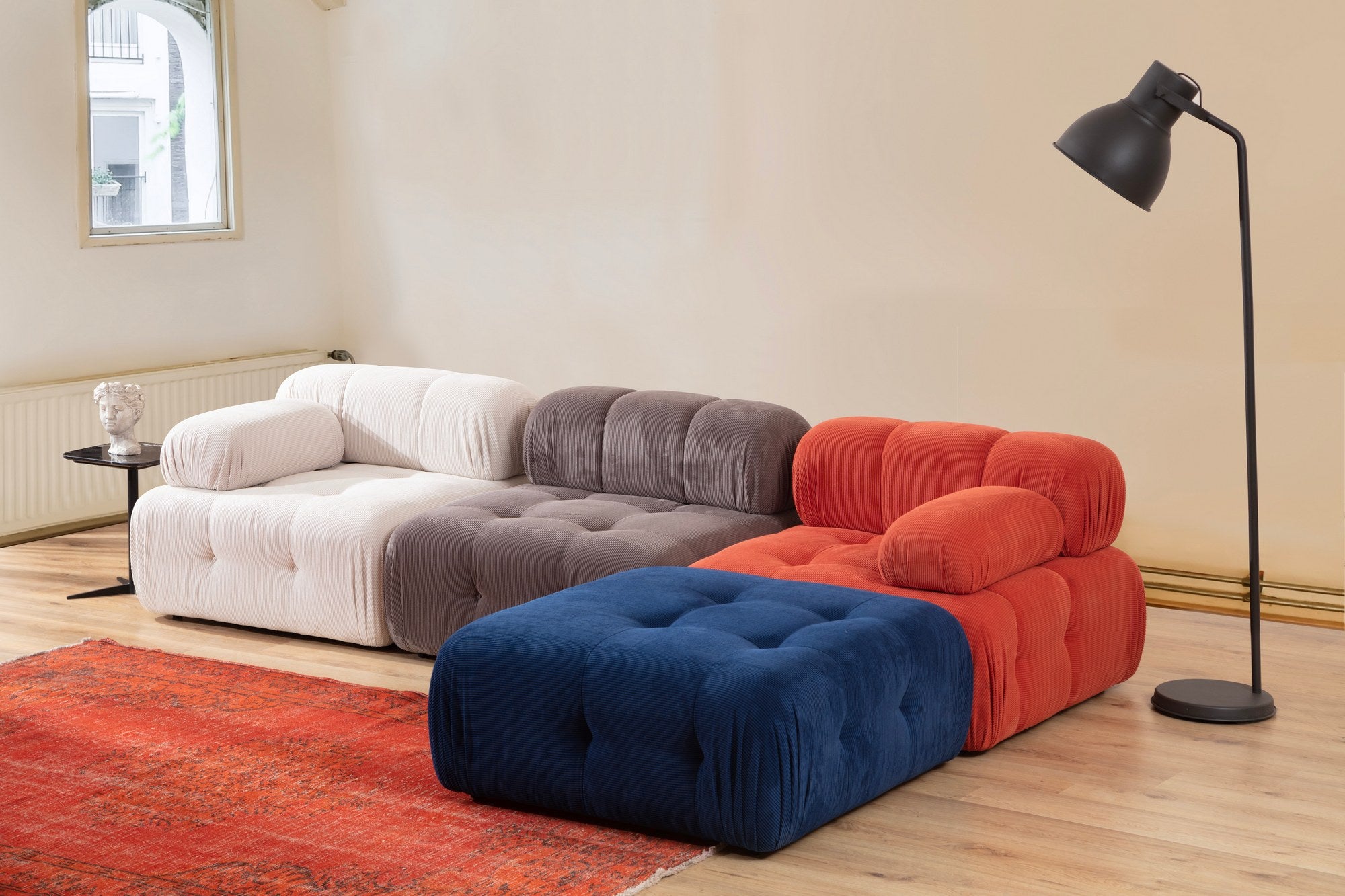Doblo 3-sits med puff ( L1-O1-1R-Pouffe) - Multicolor Hörnssoffa