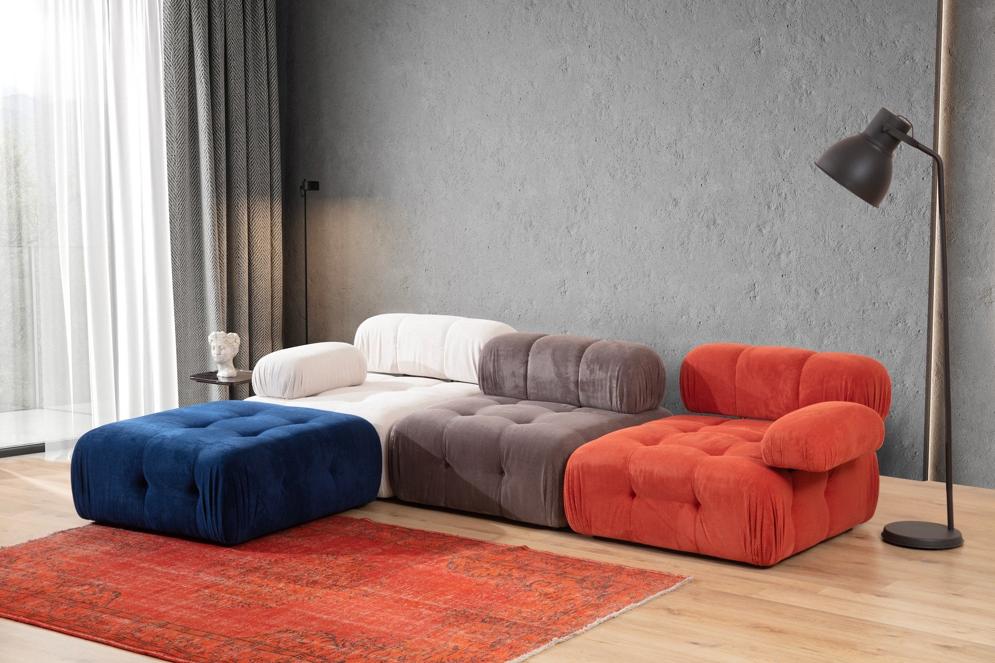 Doblo 3-sits med puff ( L1-O1-1R-Pouffe) - Multicolor Hörnssoffa