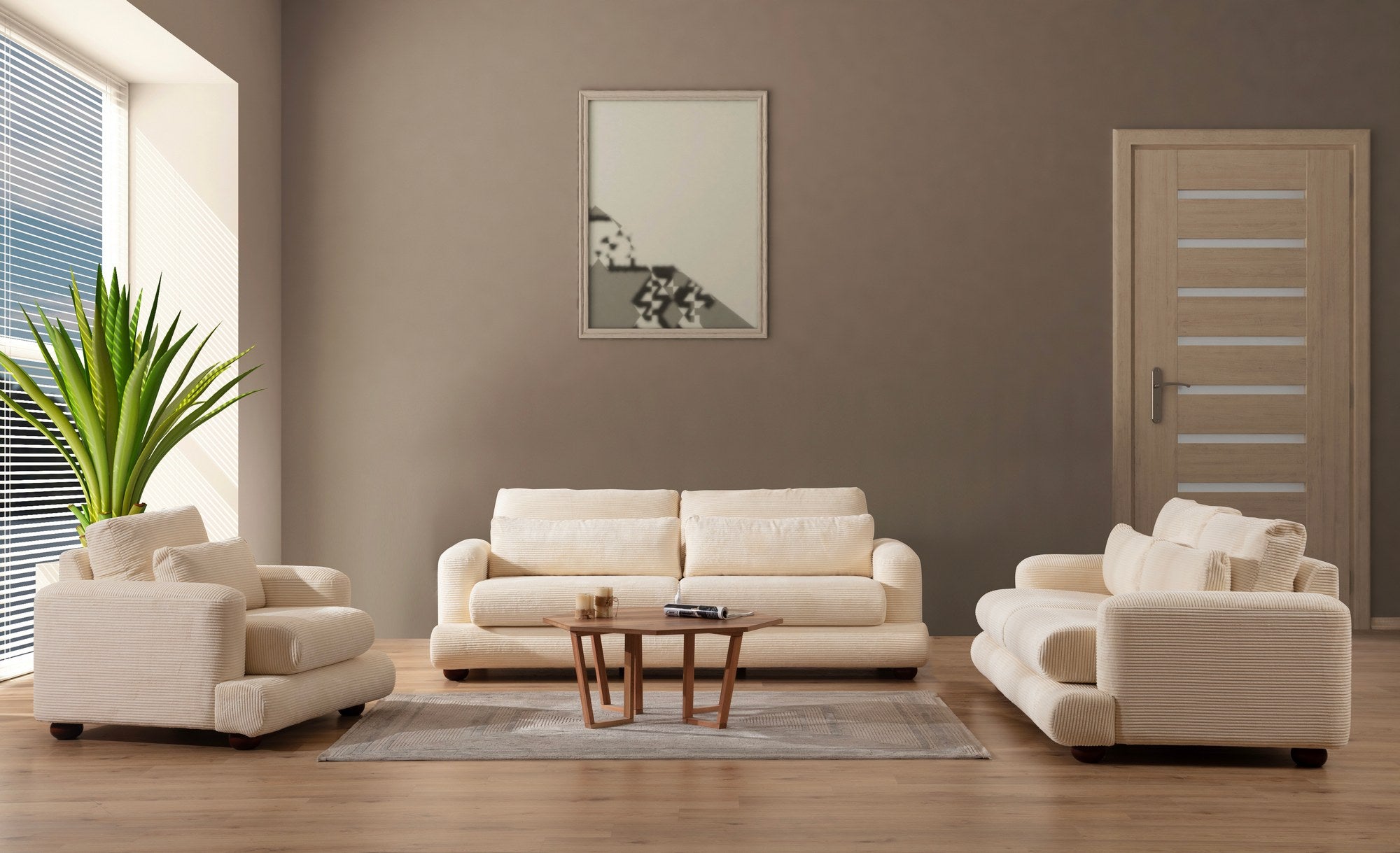 River - Beige 3-sitssoffa
