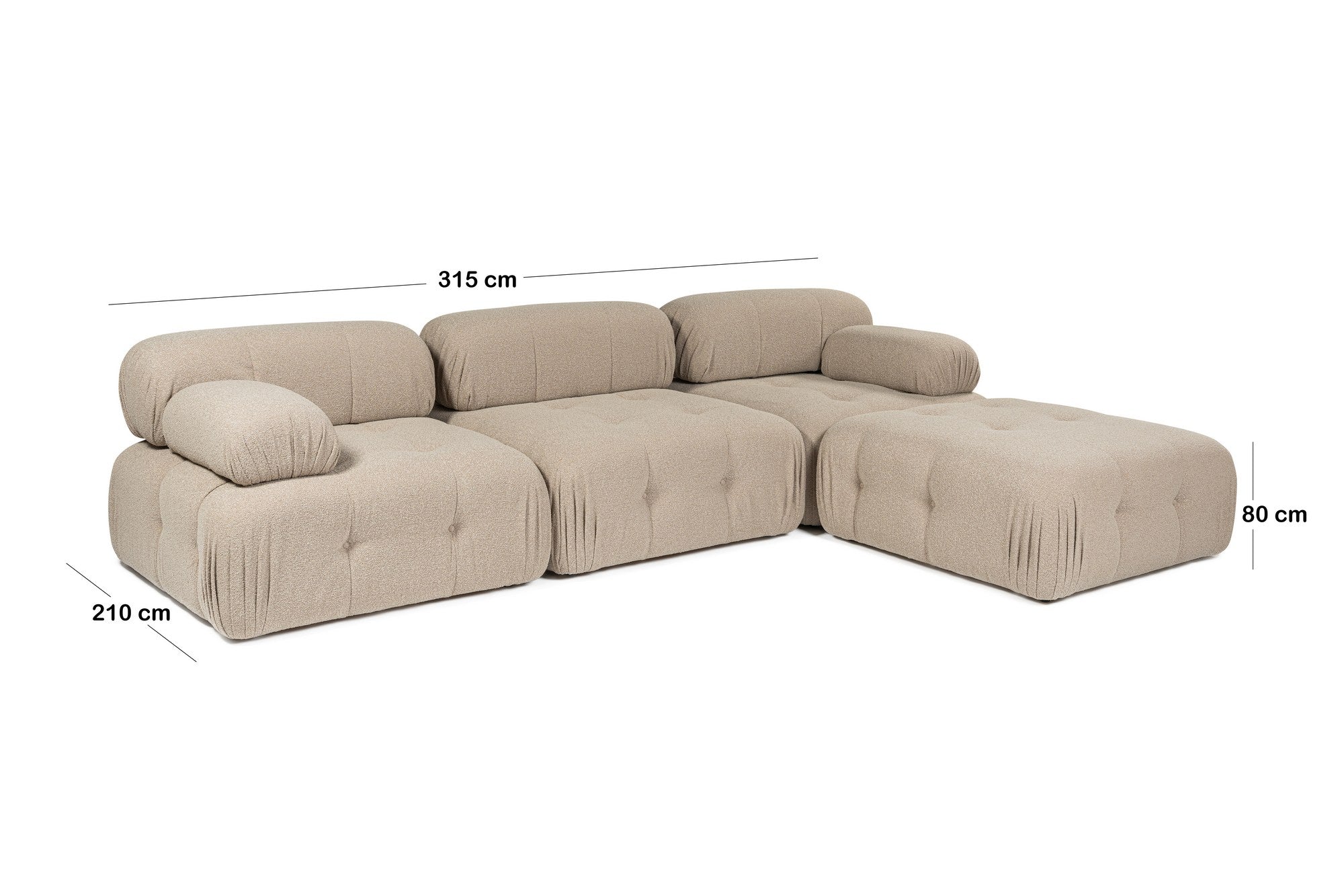 Doblo 3-sits med puff ( L1-O1-1R-Pouffe) - Persika Hörnssoffa