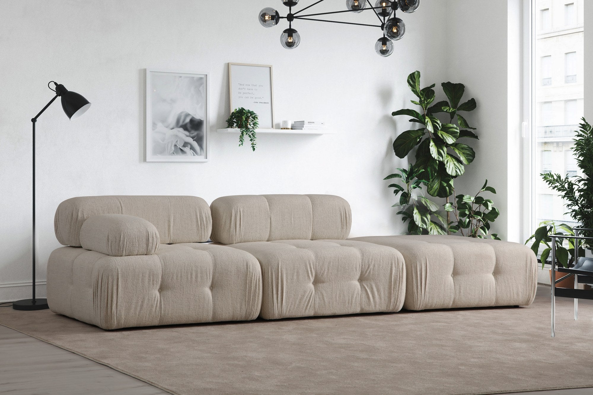 Doblo 3 Sits (L1-O1-Pouffe) Kräm Bouclette 3-Sitssoffa