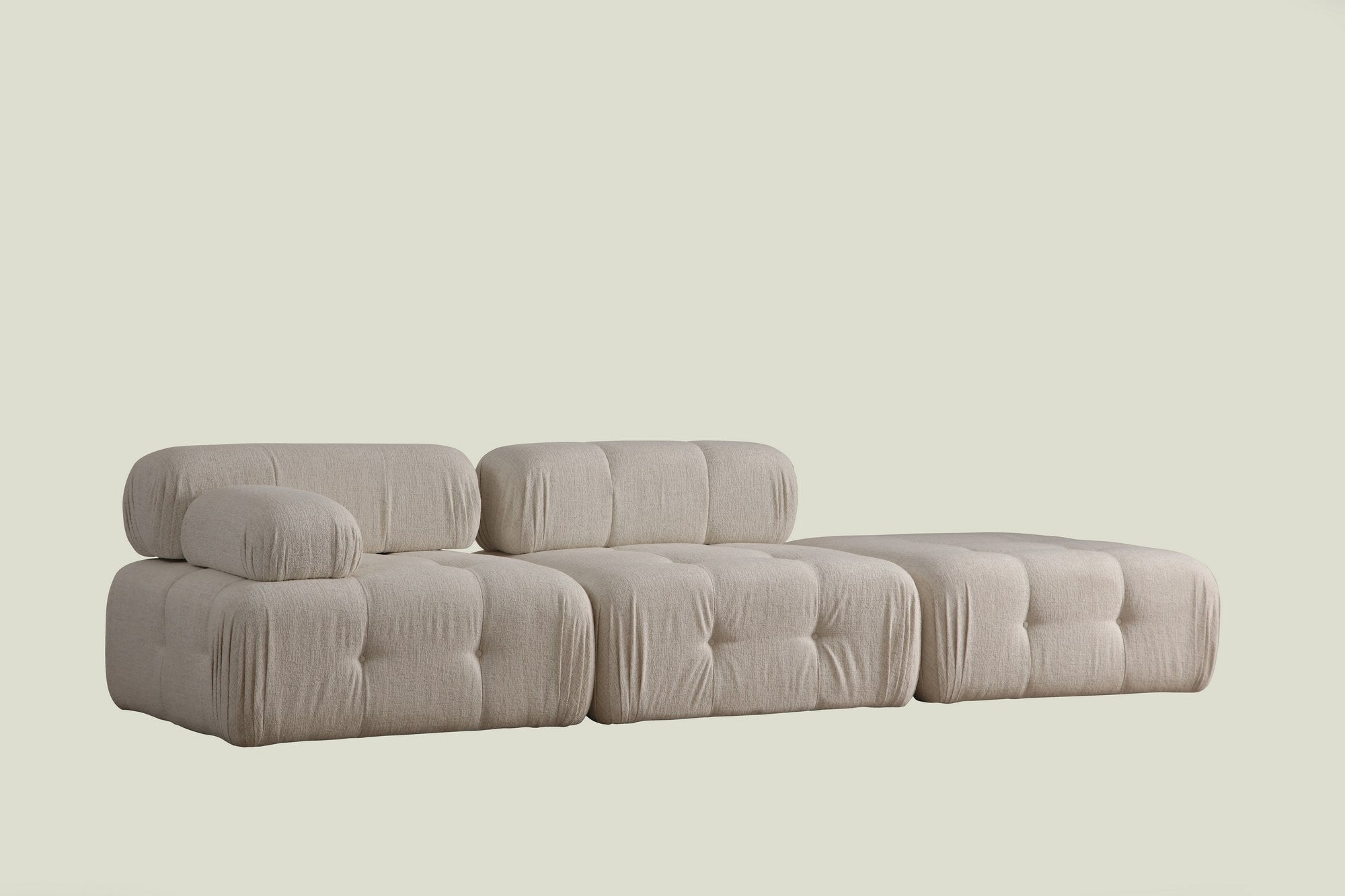 Doblo 3 Sits (L1-O1-Pouffe) Kräm Bouclette 3-Sitssoffa