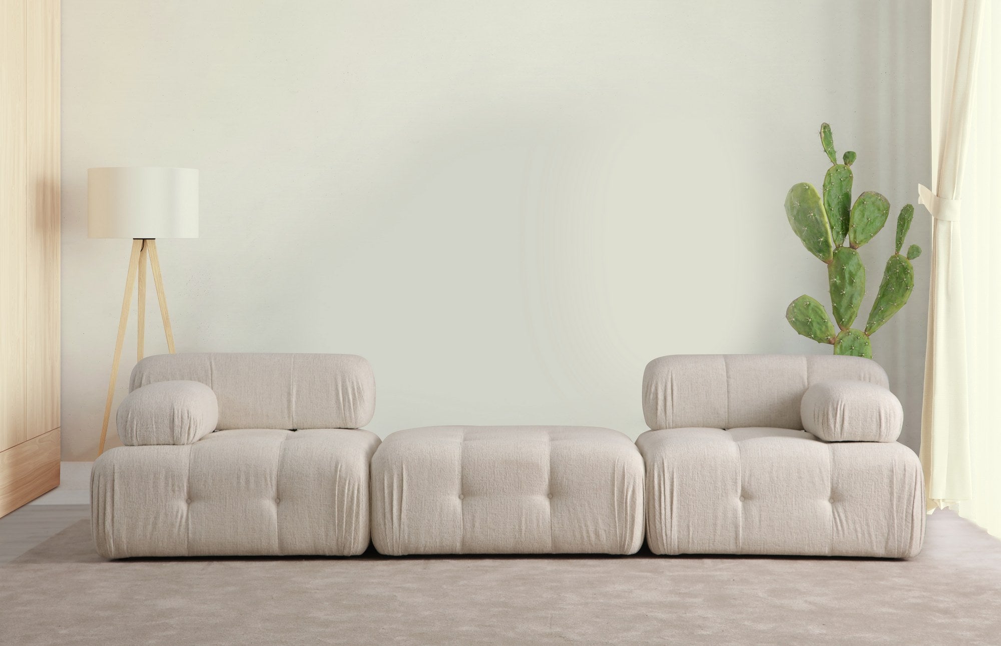 Doblo 3-sits (L1-Pouffe-1R) - Cream Bouclette 3-sitssoffa